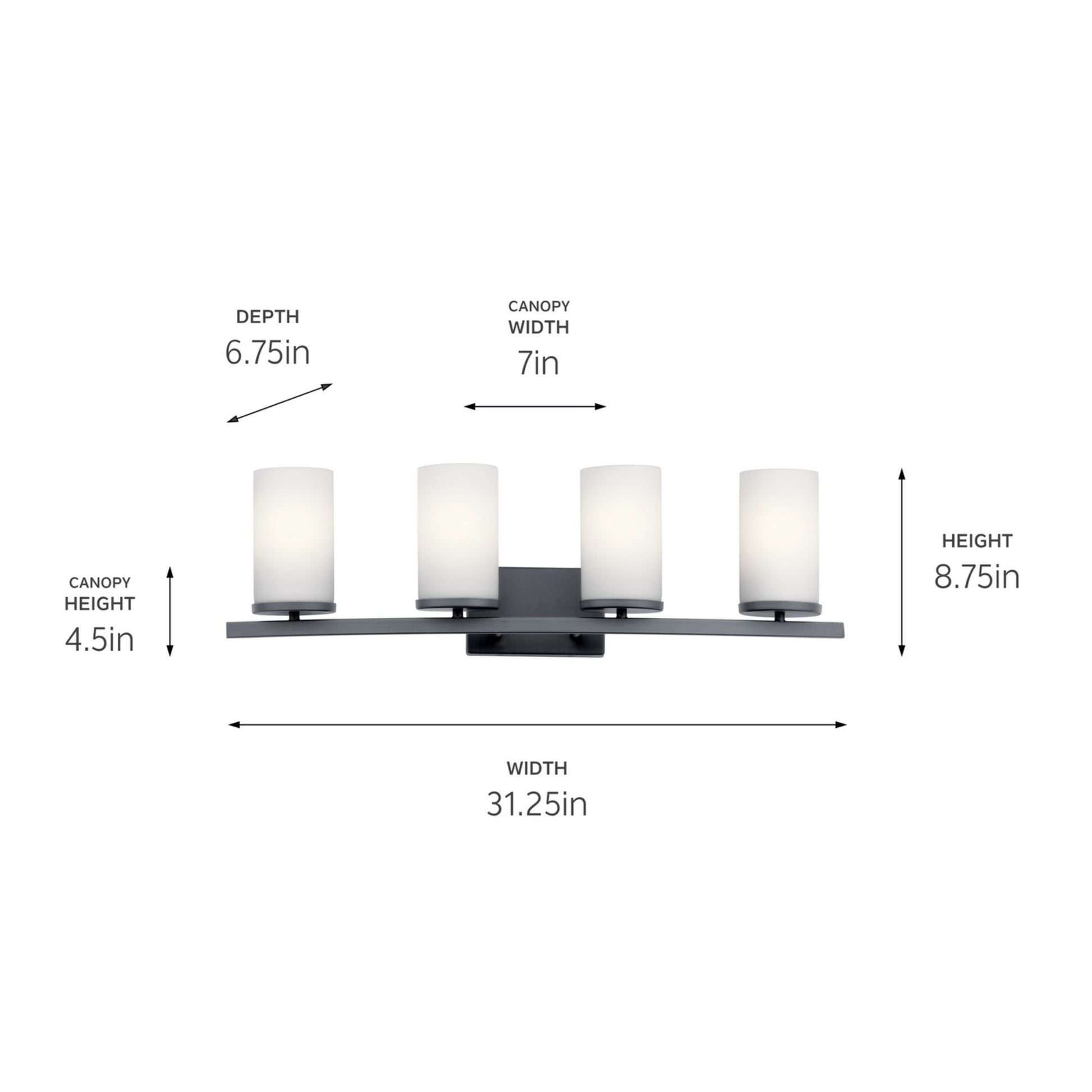 Crosby 31" 4-Light Bath Vanity Light, Black Finish, Etched Glass - Bees Lighting