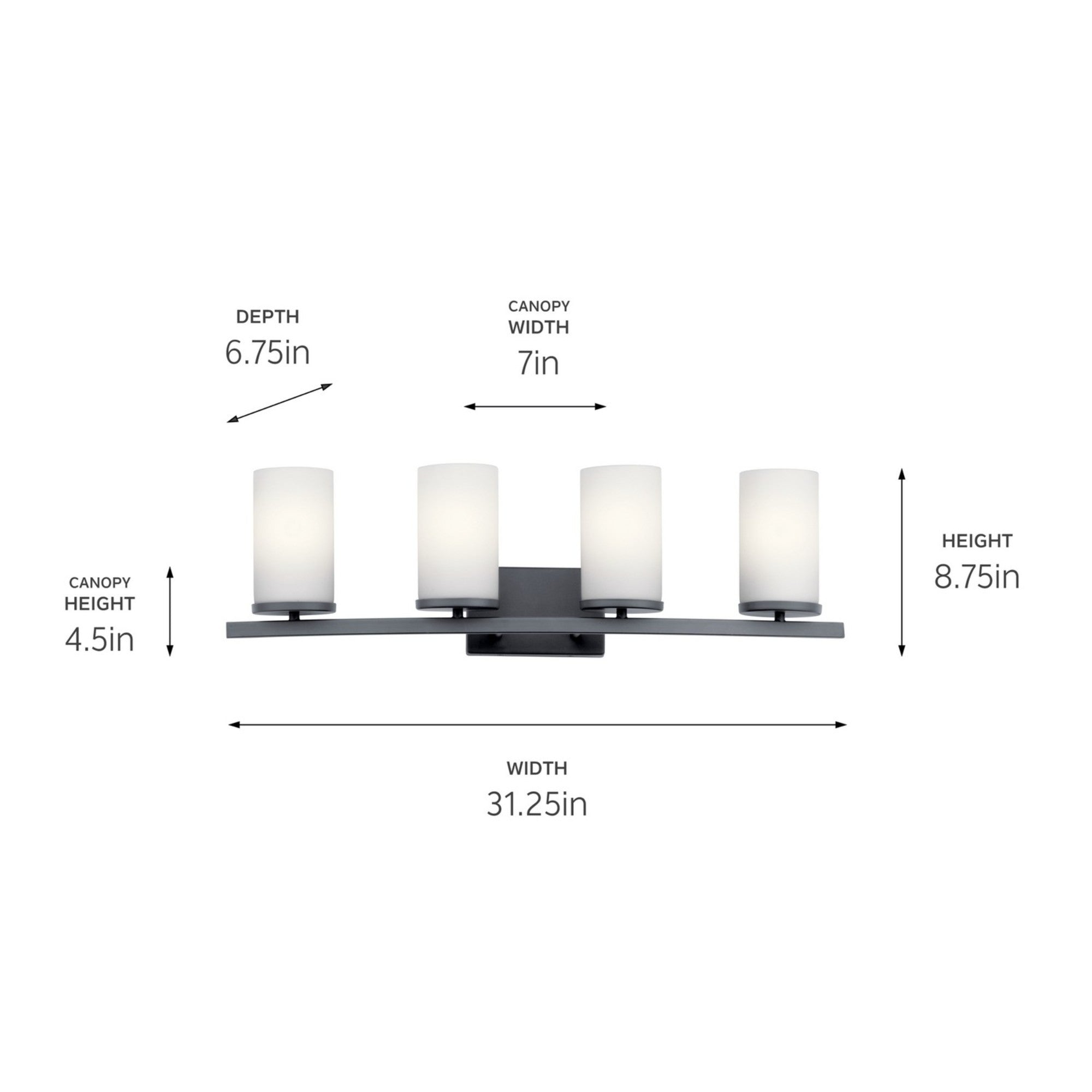 Crosby 31" 4-Light Bath Vanity Light, Black Finish, Etched Glass - Bees Lighting