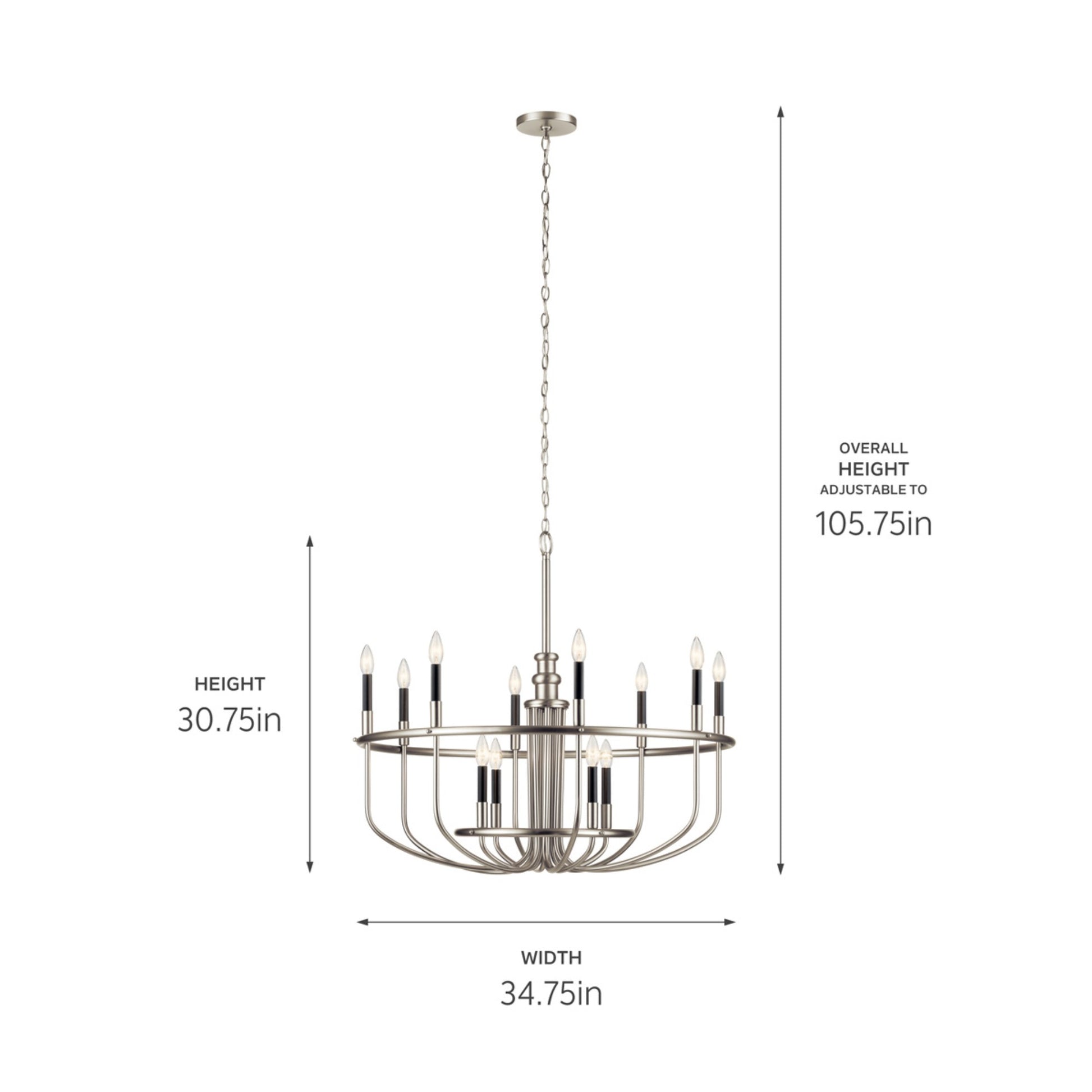 Capitol Hill 35" 12-Light Chandelier, Brushed Nickel Finish - Bees Lighting