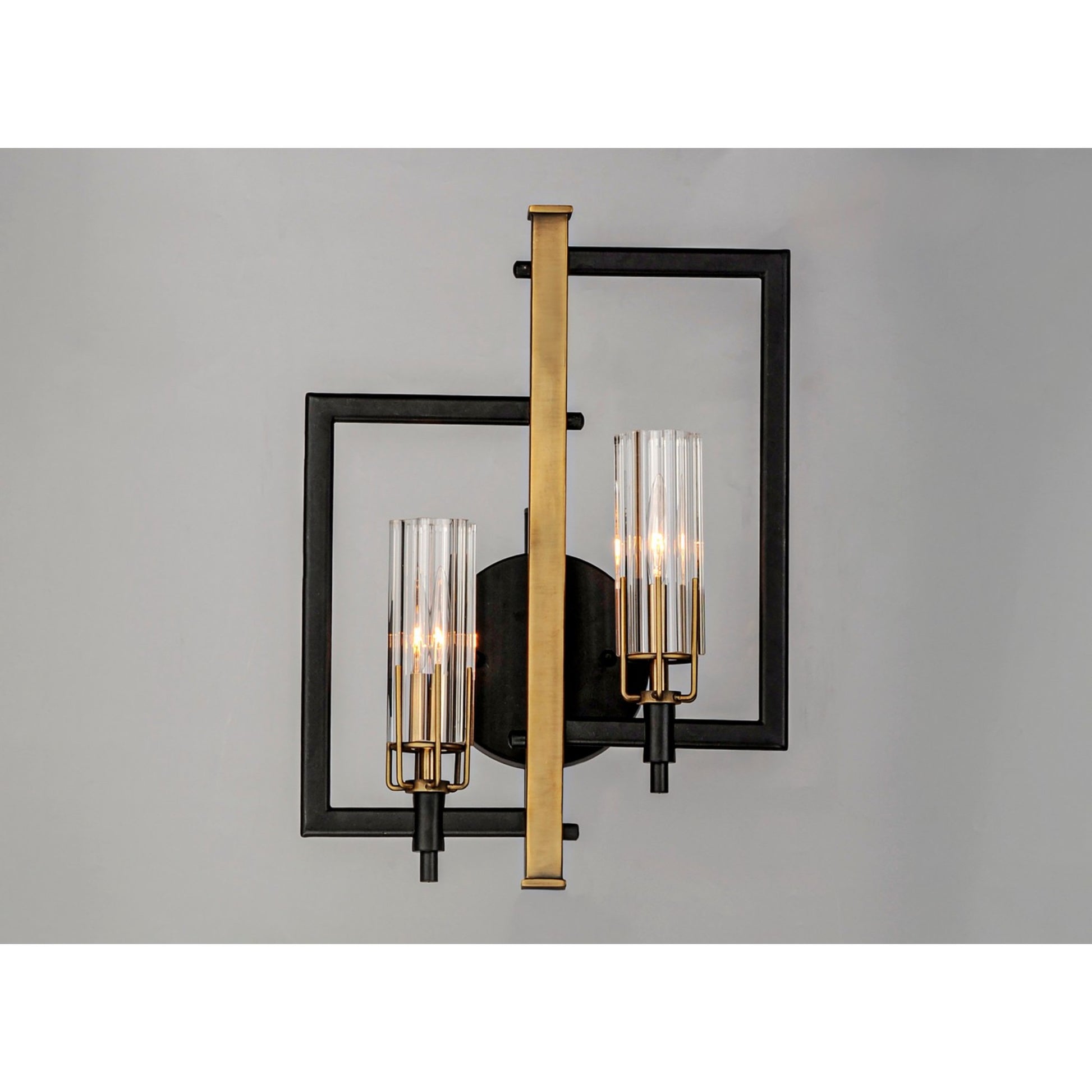 Flambeau 18" 2-Light Wall Sconce, Black & Antique Brass Finish, Left - Bees Lighting