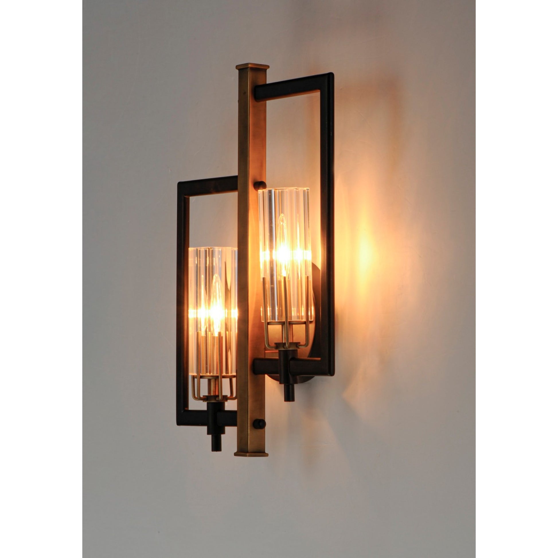 Flambeau 18" 2-Light Wall Sconce, Black & Antique Brass Finish, Left - Bees Lighting