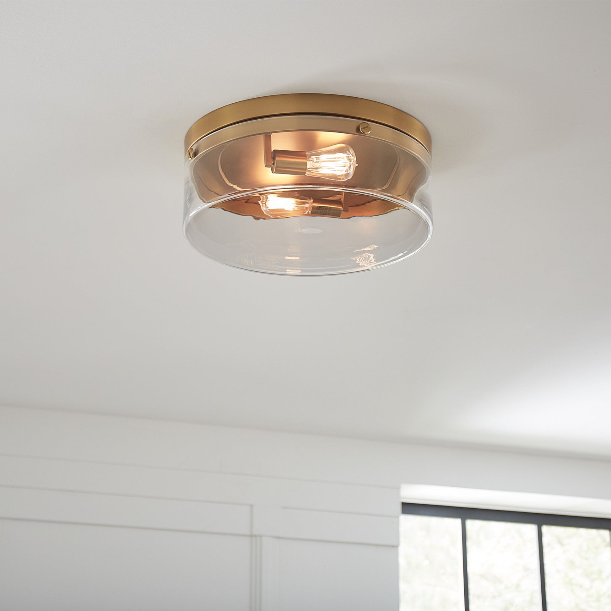 Garrett 18" 2-Light Large Flush Mount, Burnished Brass Finish - Bees Lighting