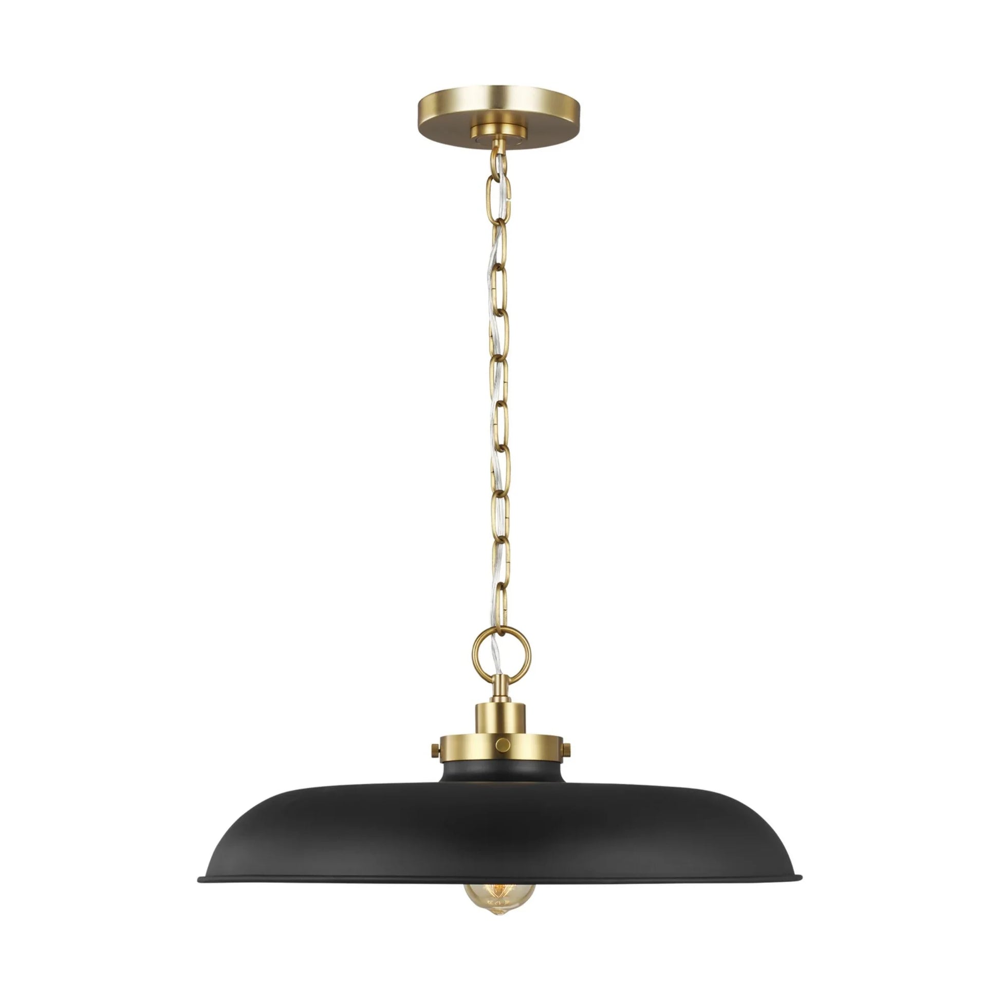 Wellfleet Medium Wide Pendant, Midnight Black & Burnished Brass Finish - Bees Lighting
