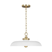 Wellfleet Medium Wide Pendant, Matte White & Burnished Brass Finish - Bees Lighting