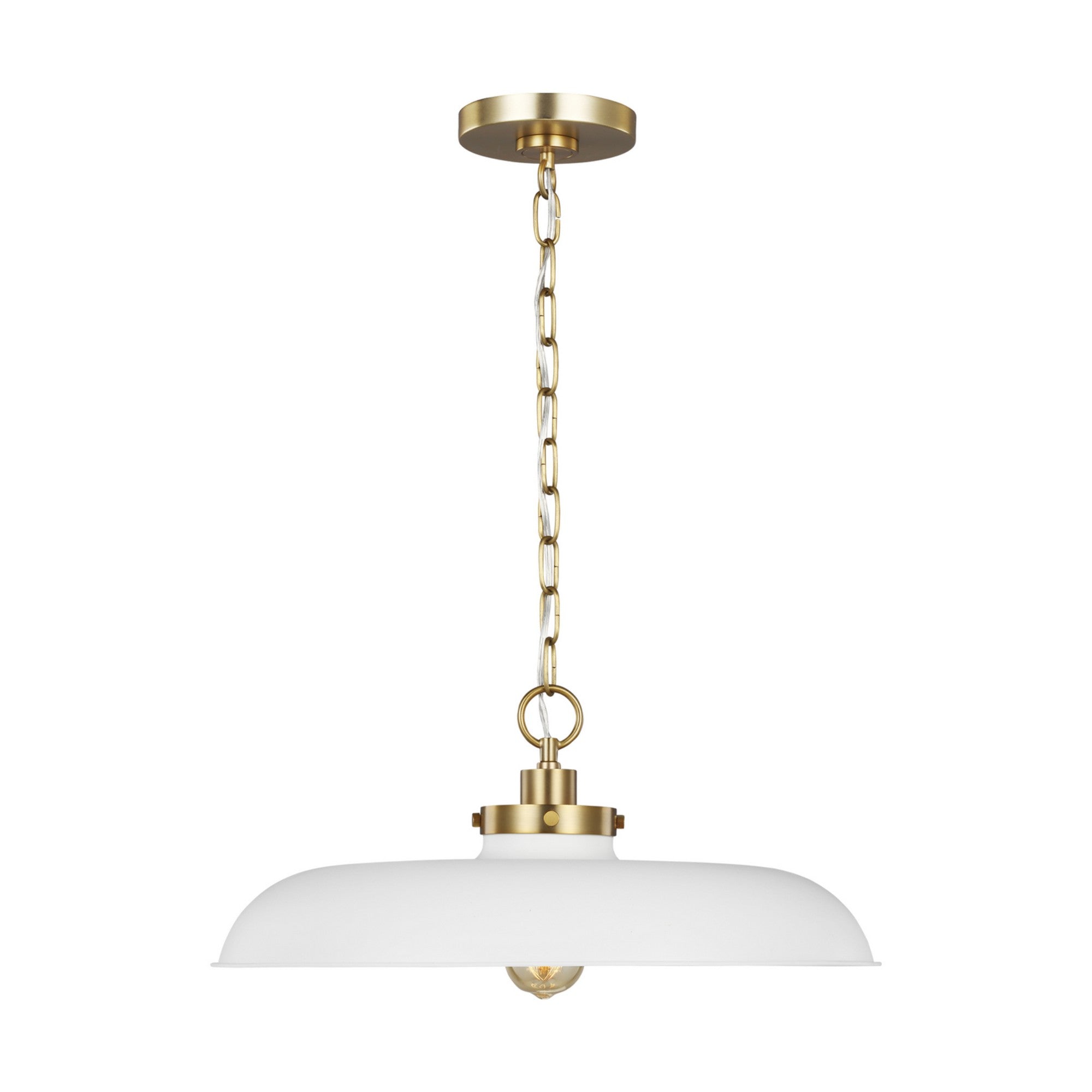 Wellfleet Medium Wide Pendant, Matte White & Burnished Brass Finish - Bees Lighting
