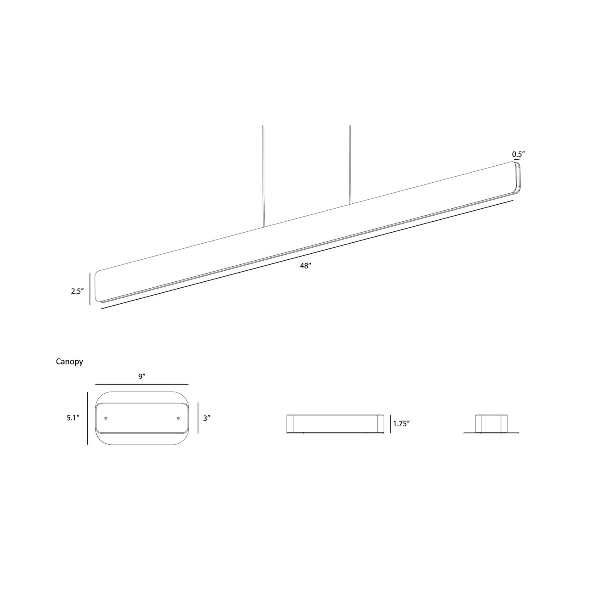 Sub 48 in. LED Pendant Light Single Black Finish - Bees Lighting