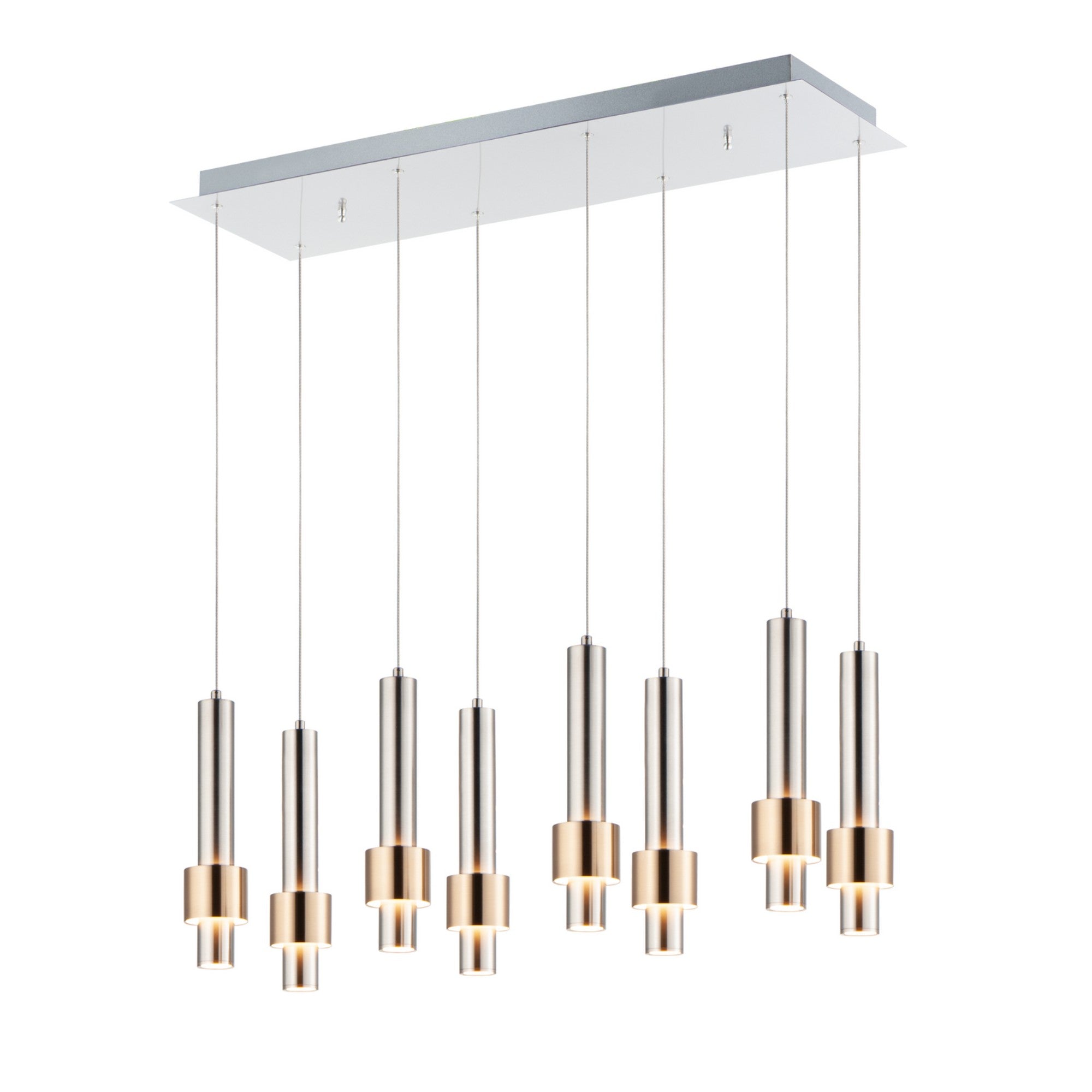 Reveal 32" 8-Light Linear LED Pendant, Satin Nickel & Satin Brass Finish - Bees Lighting