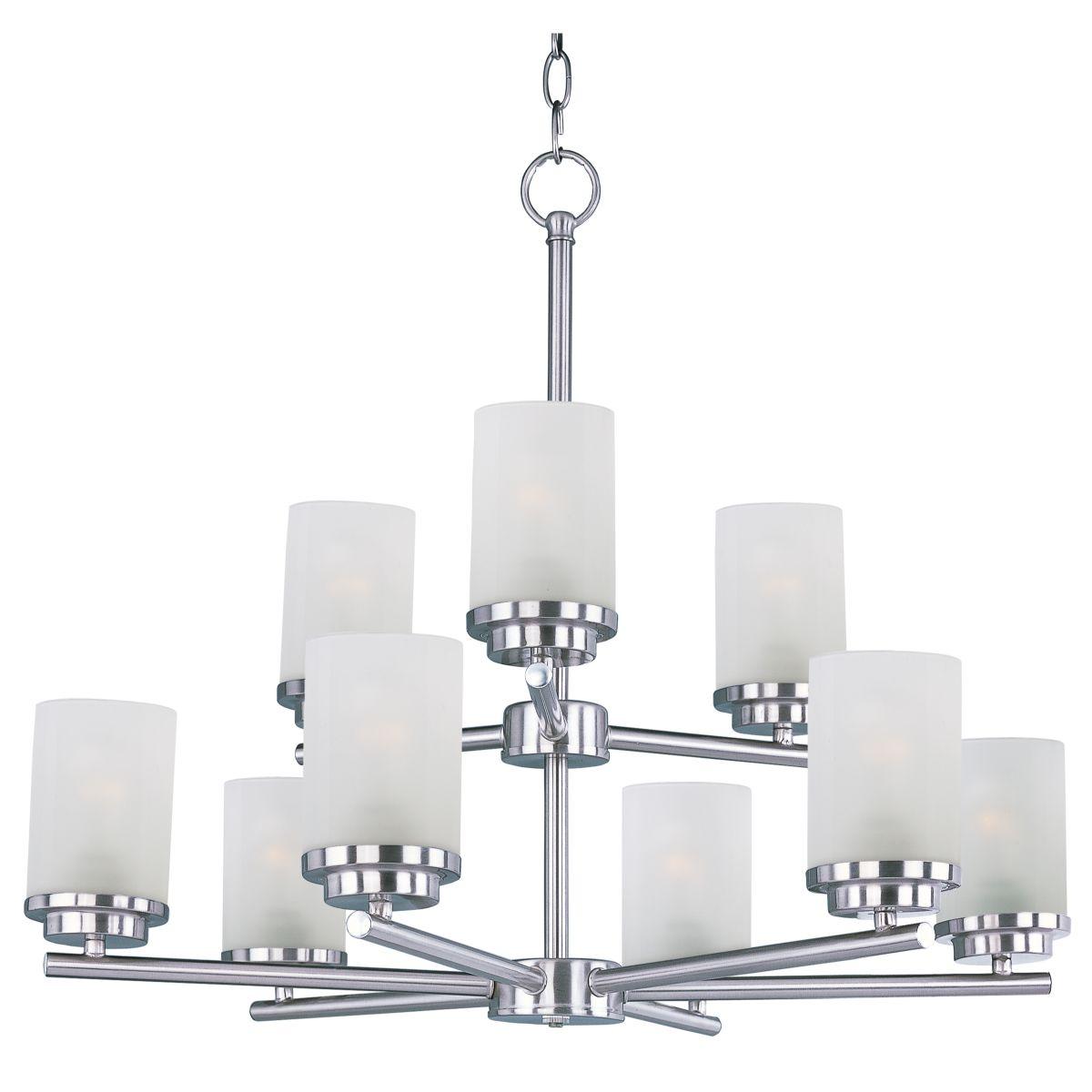 Corona 28 in. 9 Lights Cylinder Chandelier with Frosted Glass