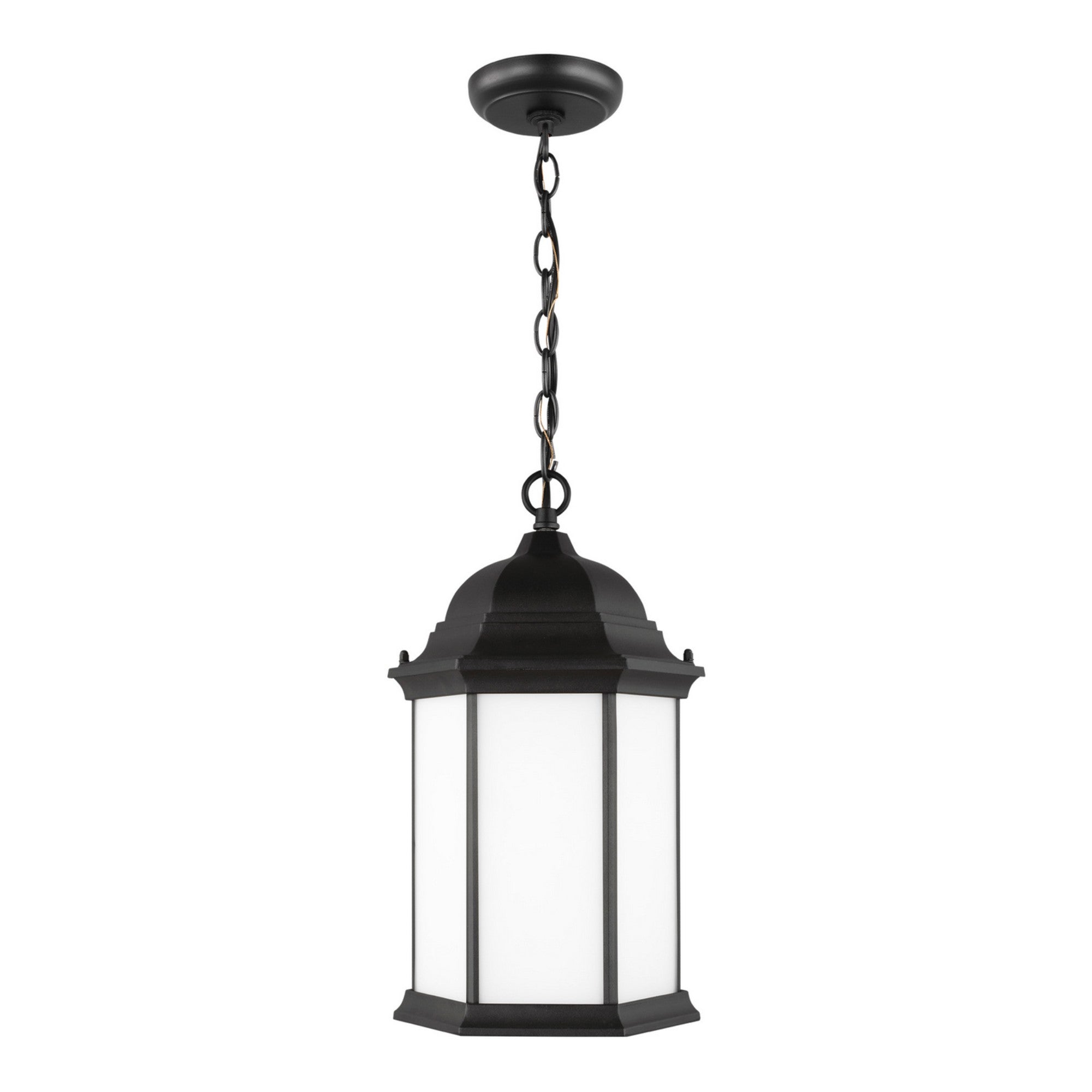 Sevier 17" Outdoor Pendant, Black Finish with Satin Etched Glass - Bees Lighting