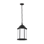 Sevier 17" LED Outdoor Pendant, Black Finish with Satin Etched Glass - Bees Lighting