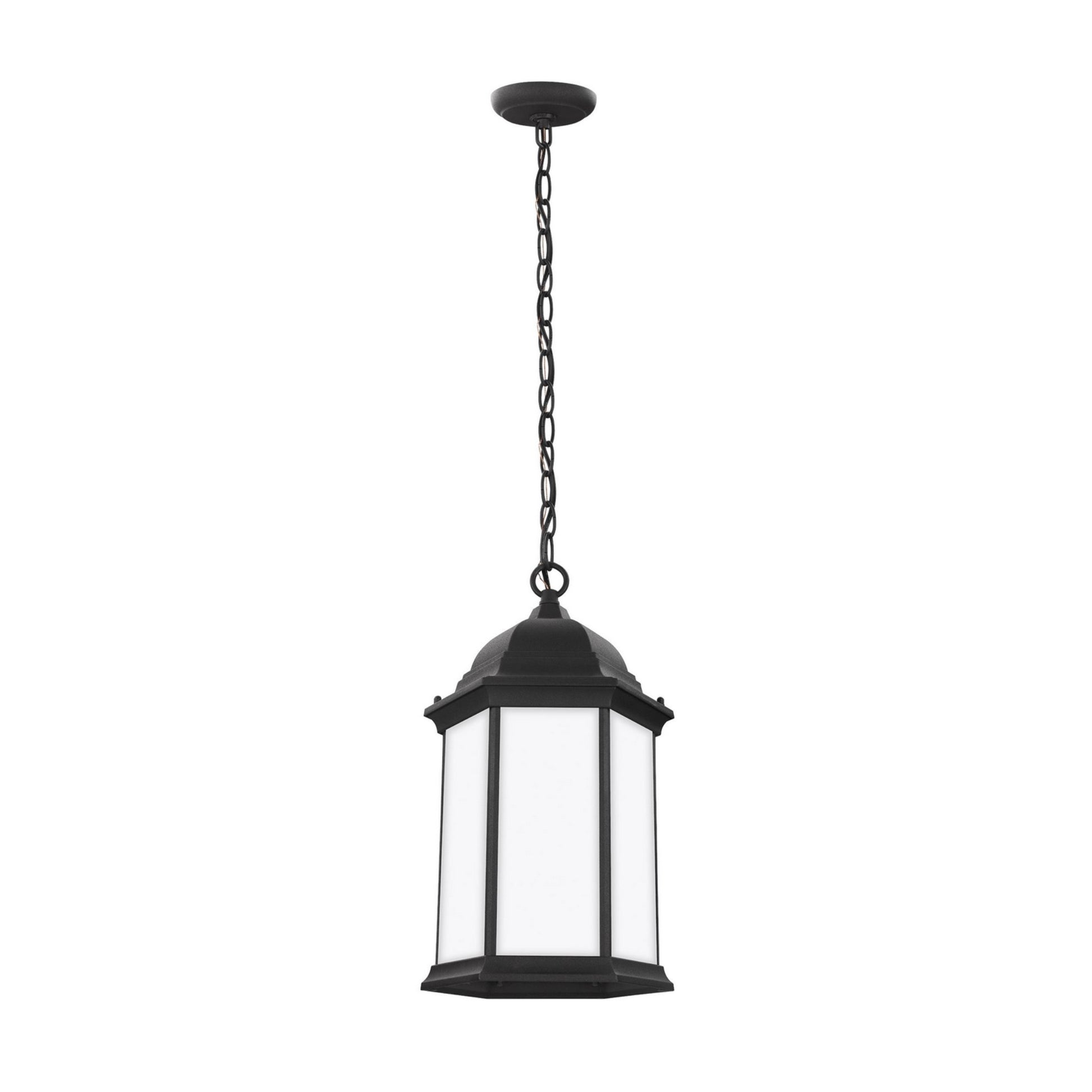 Sevier 17" LED Outdoor Pendant, Black Finish with Satin Etched Glass - Bees Lighting