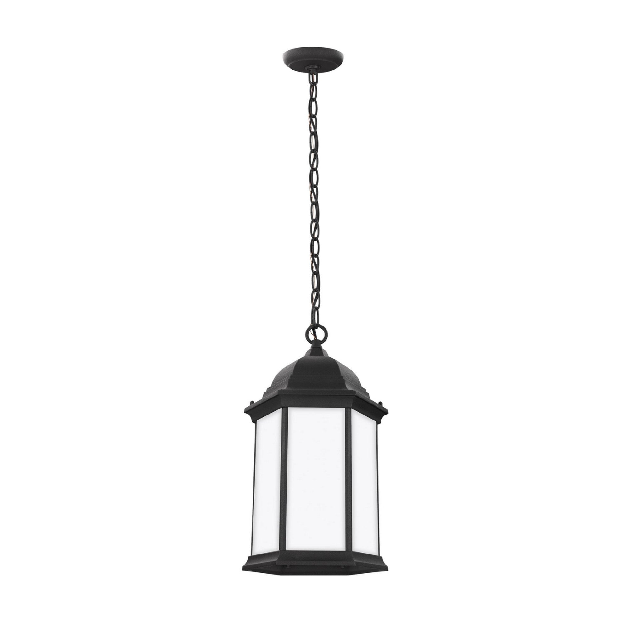 Sevier 17" LED Outdoor Pendant, Black Finish with Satin Etched Glass - Bees Lighting