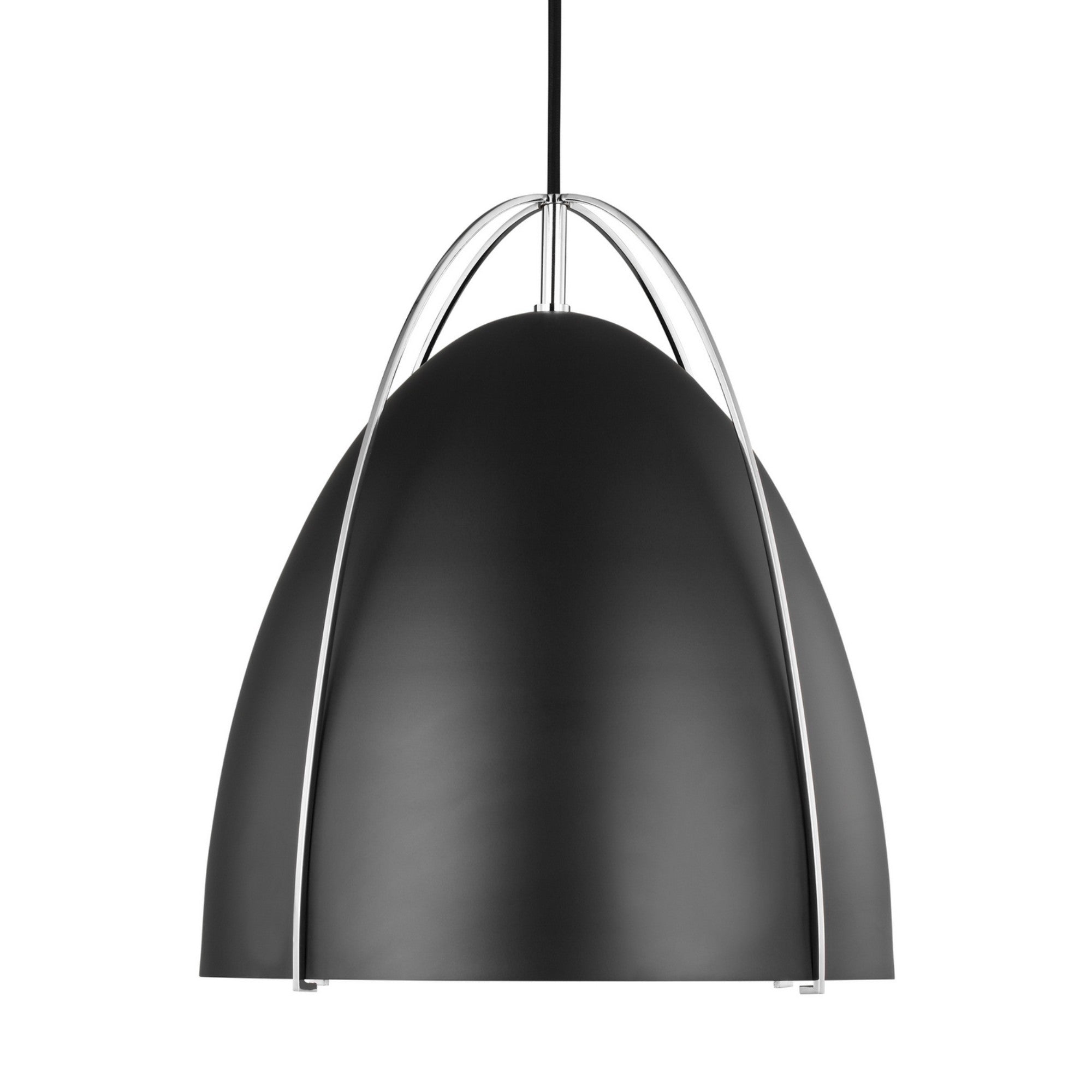 Norman 13" Medium Pendant, Chrome Finish with Midnight Black Shade - Bees Lighting
