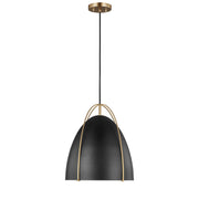 Norman 13" Medium Pendant, Satin Brass Finish with Midnight Black Shade - Bees Lighting
