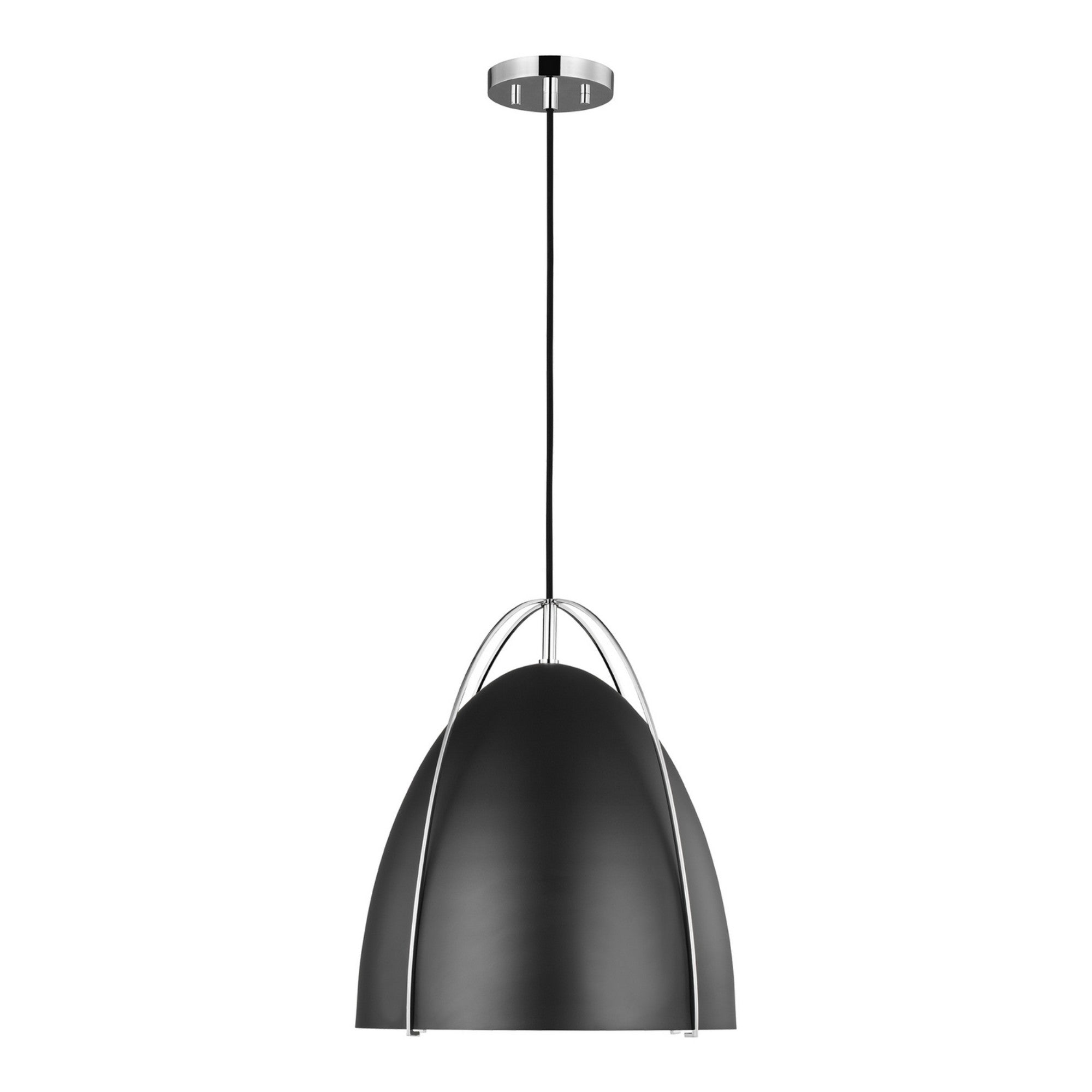 Norman 13" LED Medium Pendant, Chrome Finish with Midnight Black Shade - Bees Lighting