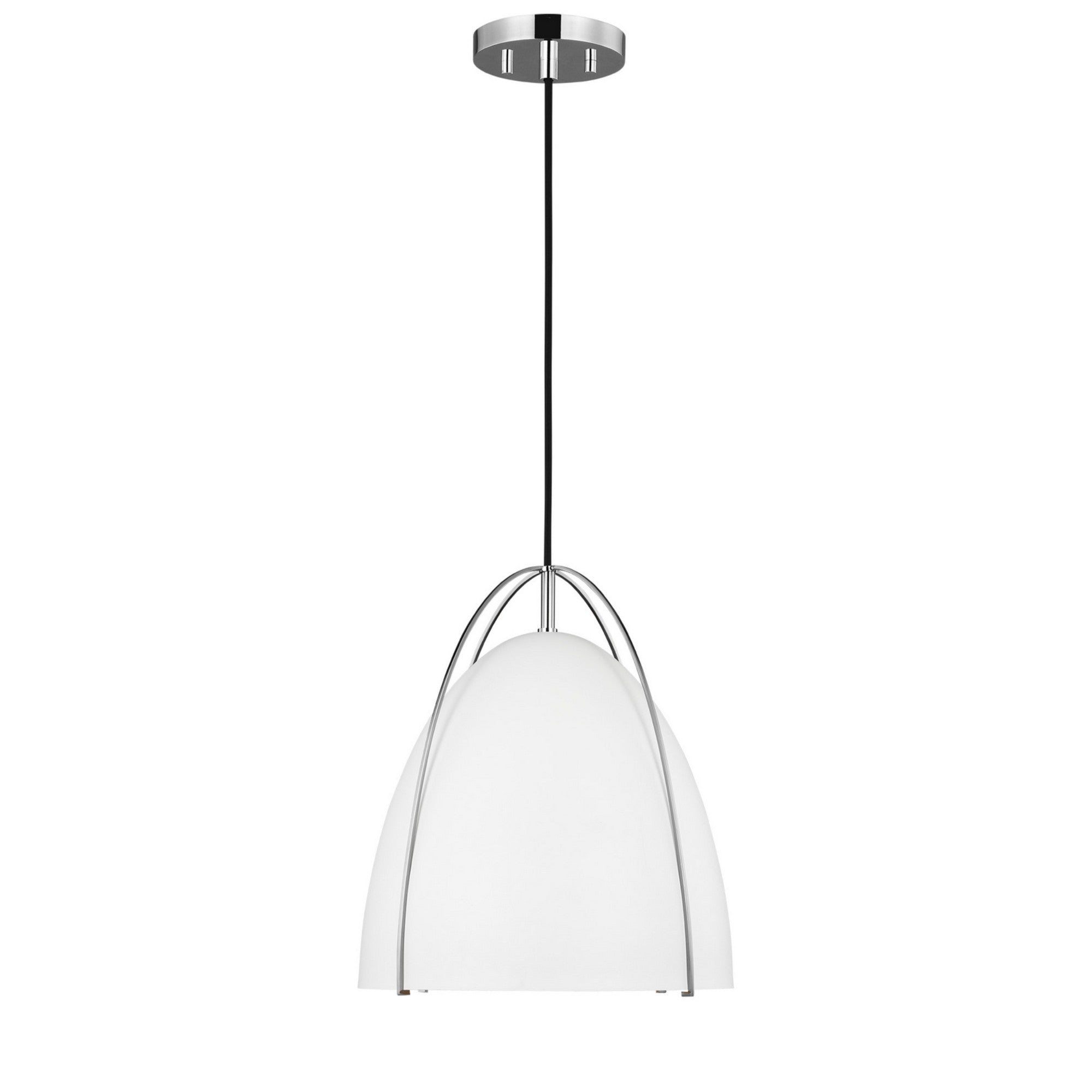 Norman 13" Medium Pendant, Chrome Finish with Matte White Shade - Bees Lighting