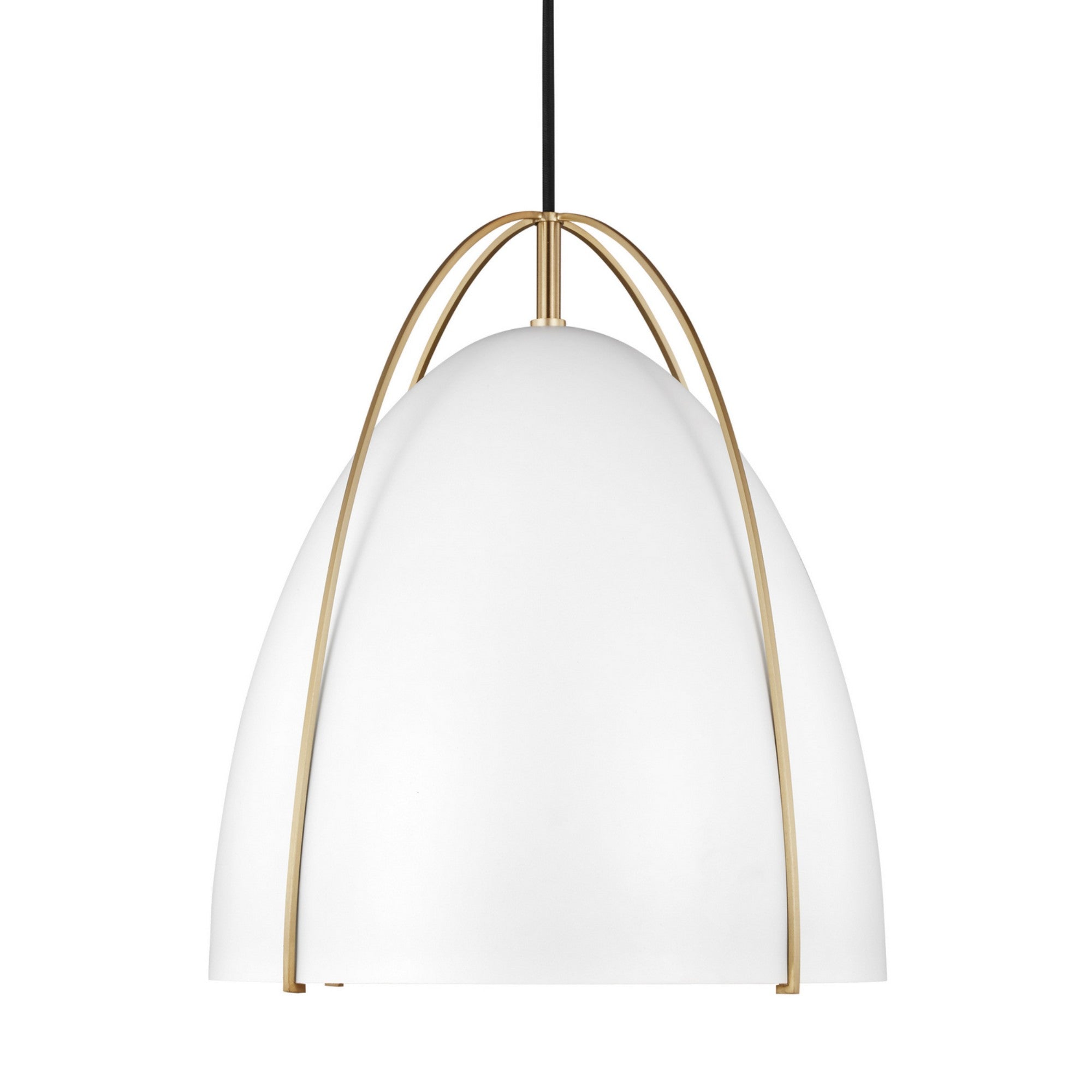 Norman 13" Medium Pendant, Satin Brass Finish with Matte White Shade - Bees Lighting