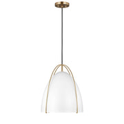 Norman 13" Medium Pendant, Satin Brass Finish with Matte White Shade - Bees Lighting