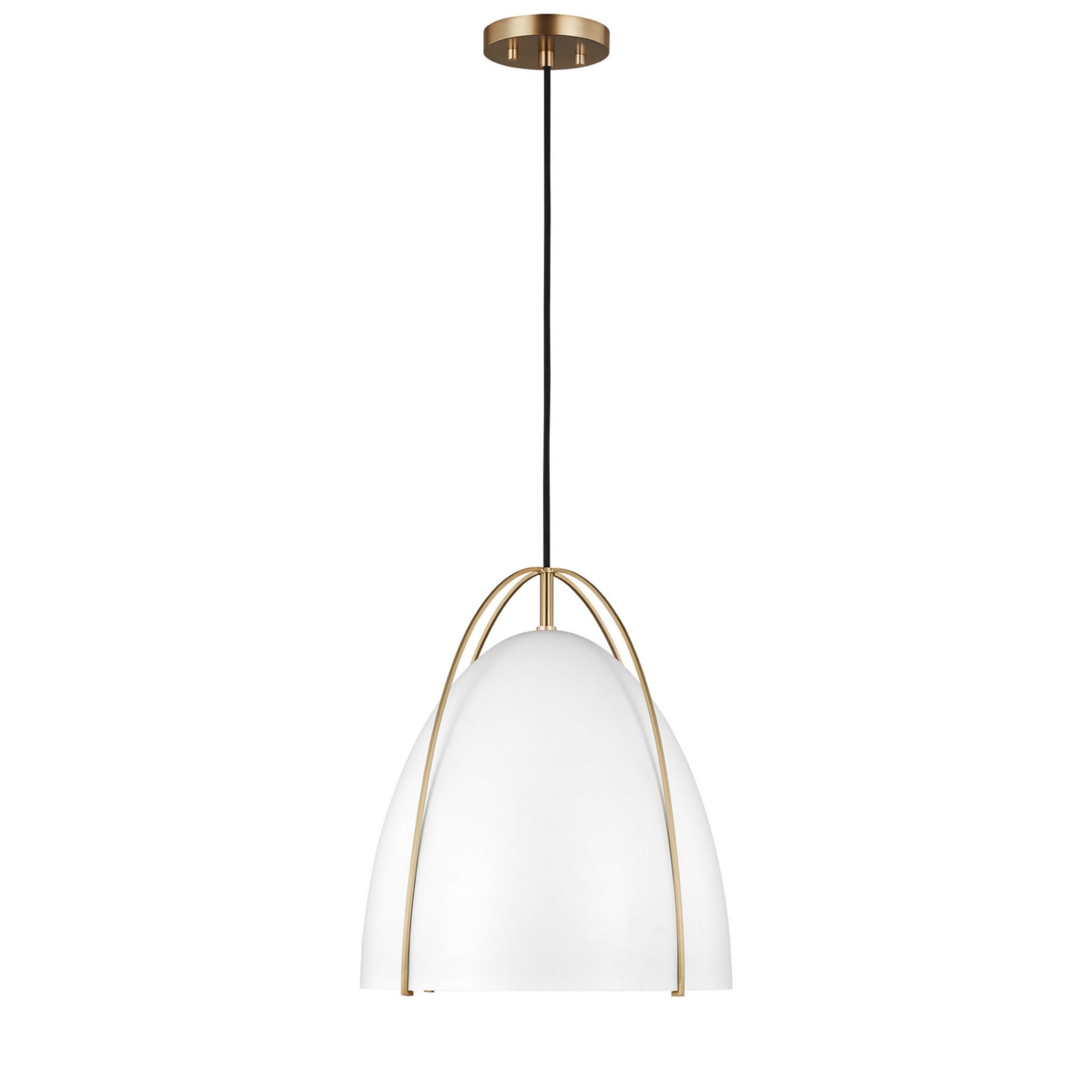 Norman 13" Medium Pendant, Satin Brass Finish with Matte White Shade - Bees Lighting