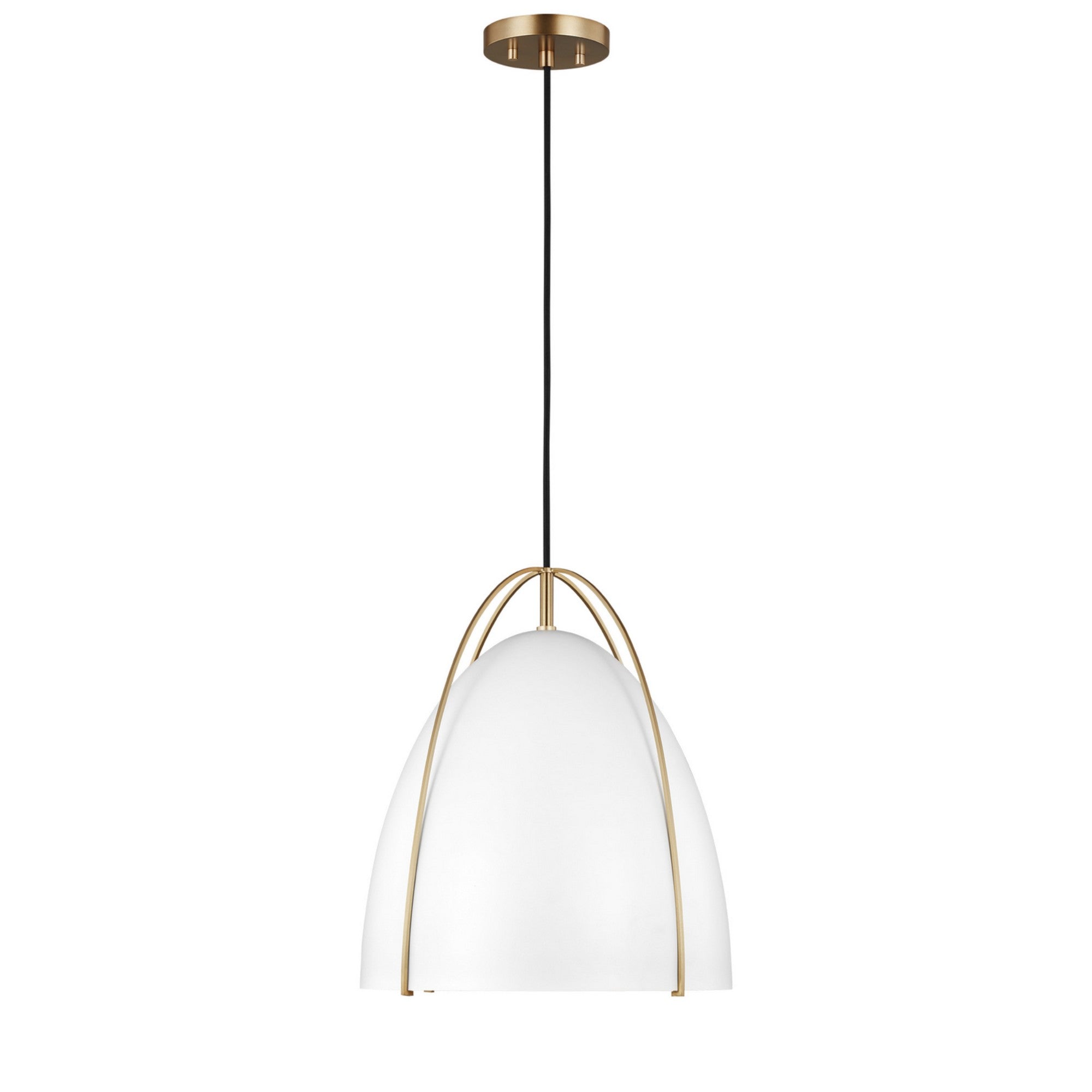 Norman 13" Medium Pendant, Satin Brass Finish with Matte White Shade - Bees Lighting