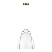 Norman 13" LED Medium Pendant, Satin Brass Finish with Matte White Shade - Bees Lighting