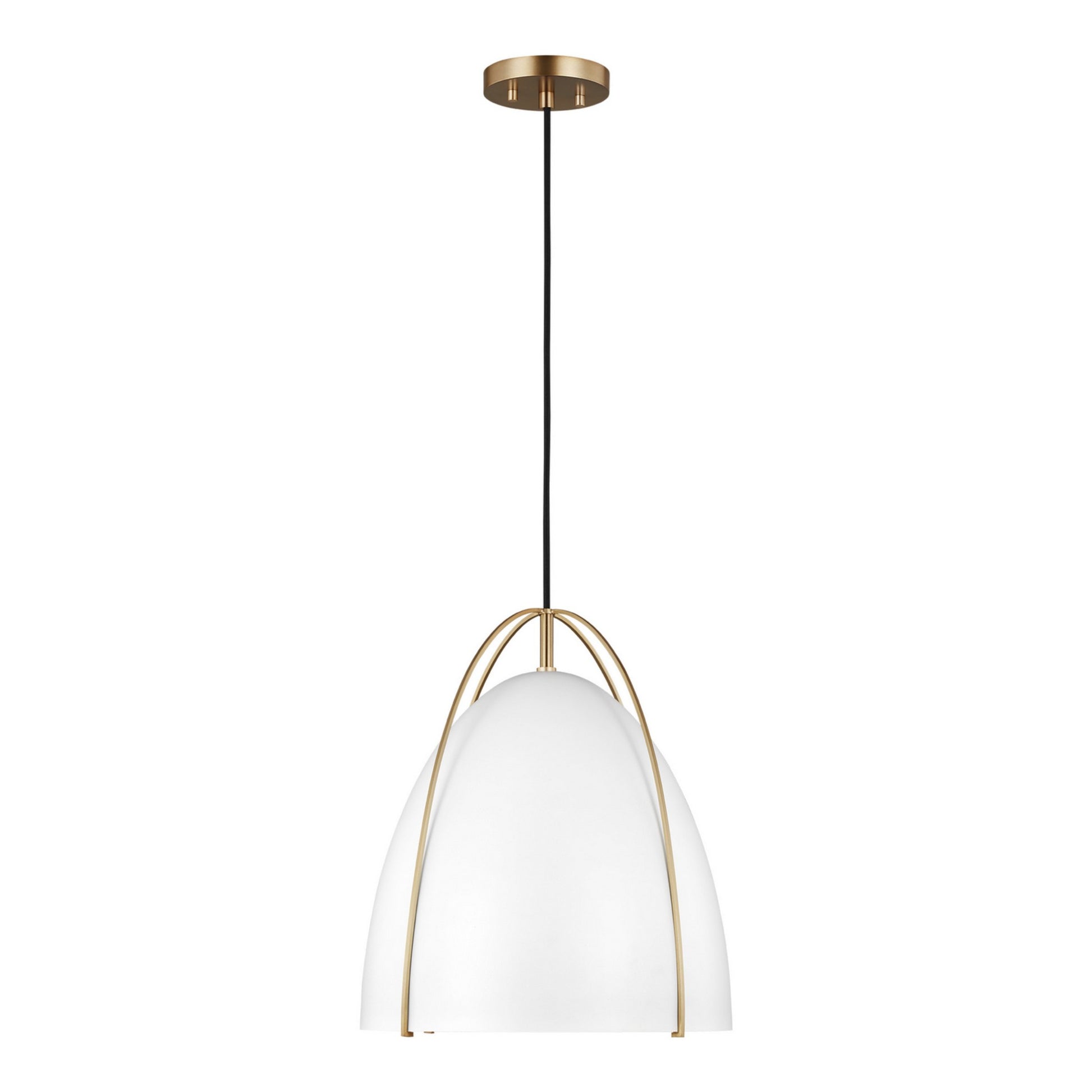 Norman 13" LED Medium Pendant, Satin Brass Finish with Matte White Shade - Bees Lighting