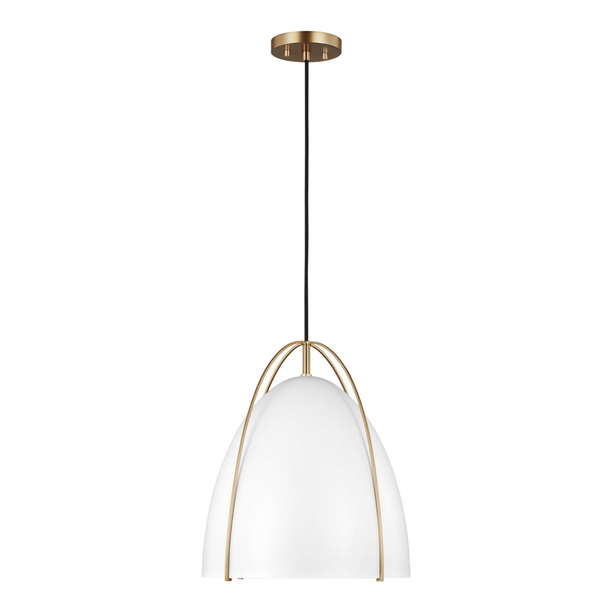 Norman 13" LED Medium Pendant, Satin Brass Finish with Matte White Shade - Bees Lighting