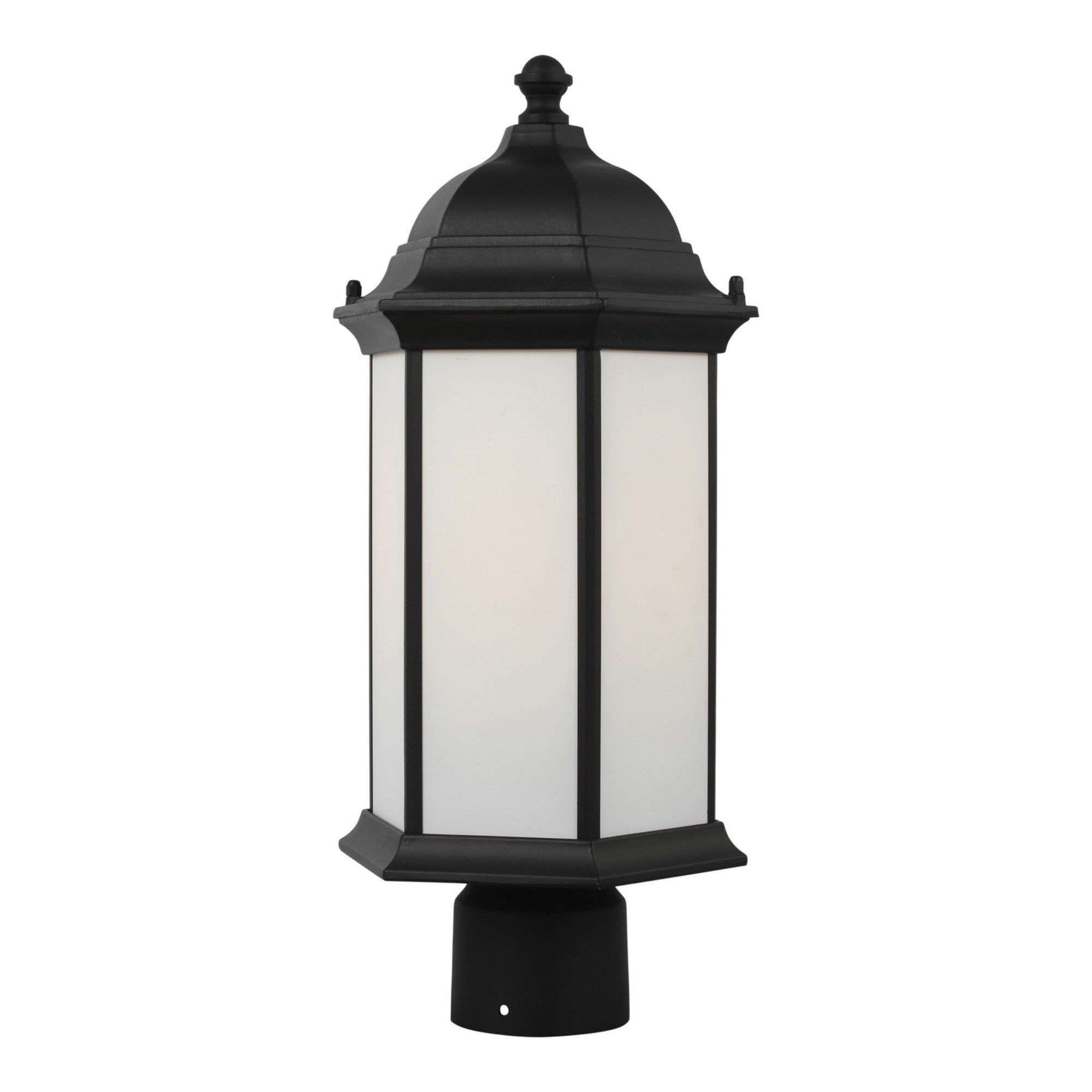 Sevier 18" Medium Outdoor Post Lantern, Black Finish with Satin Etched Glass - Bees Lighting