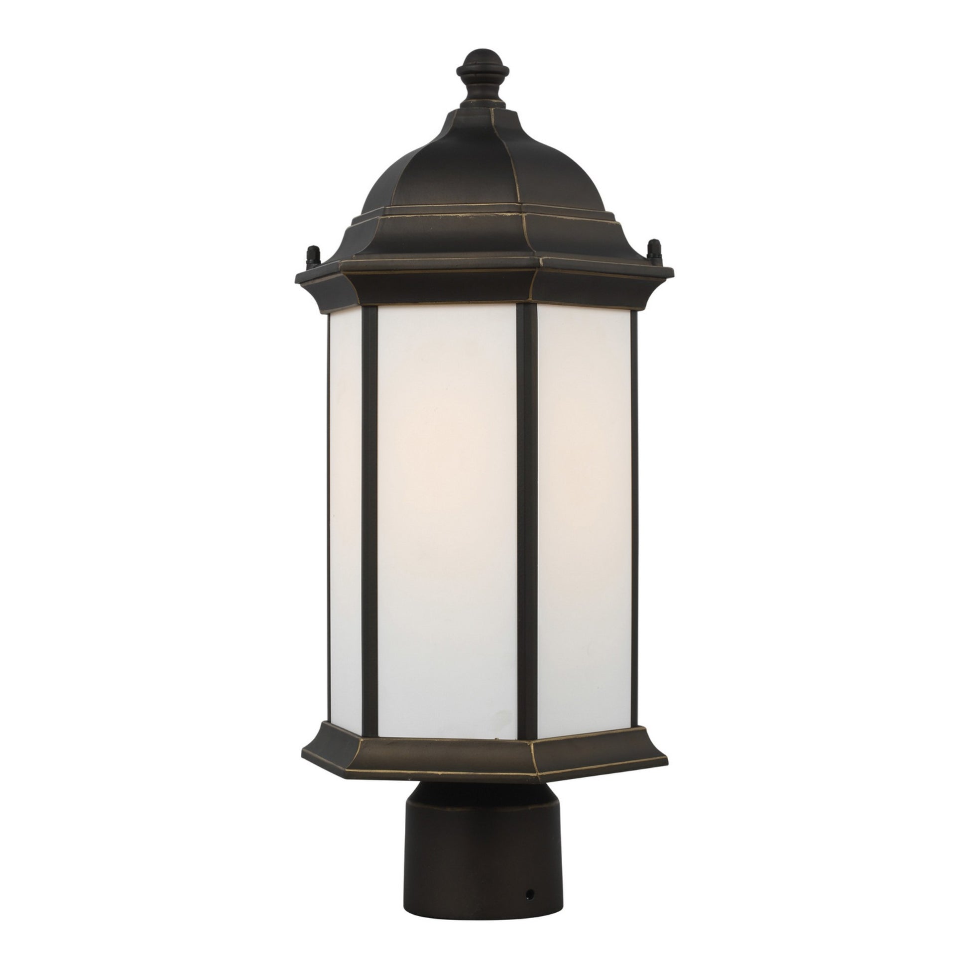 Sevier 18" Medium Outdoor Post Lantern, Antique Bronze Finish with Satin Etched Glass - Bees Lighting