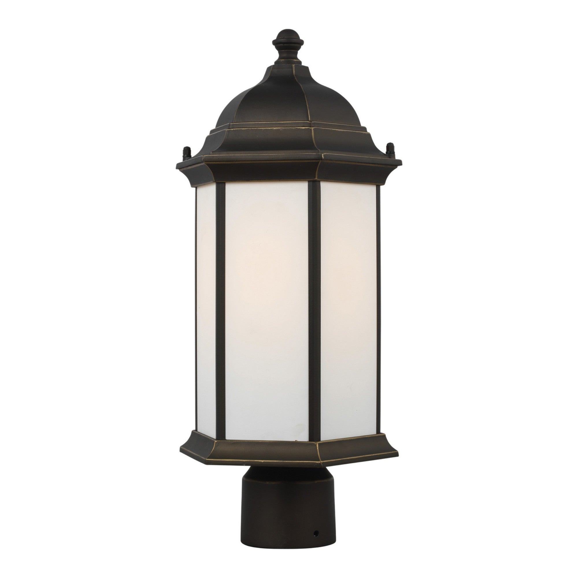Sevier 18" Medium Outdoor Post Lantern, Antique Bronze Finish with Satin Etched Glass - Bees Lighting