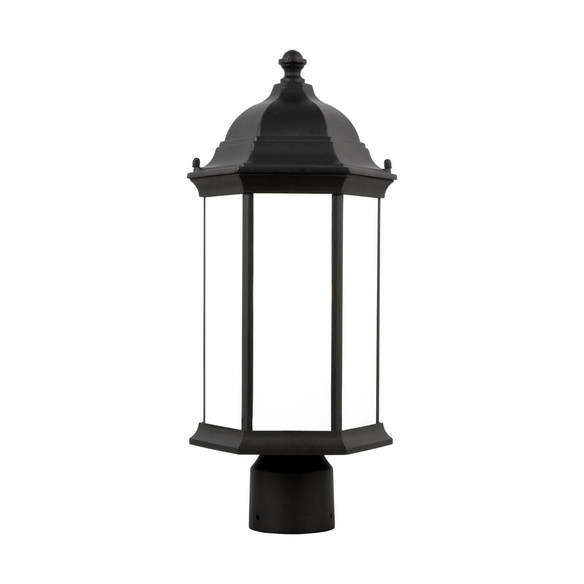 Sevier 18" LED Medium Outdoor Post Lantern, Black Finish with Satin Etched Glass - Bees Lighting