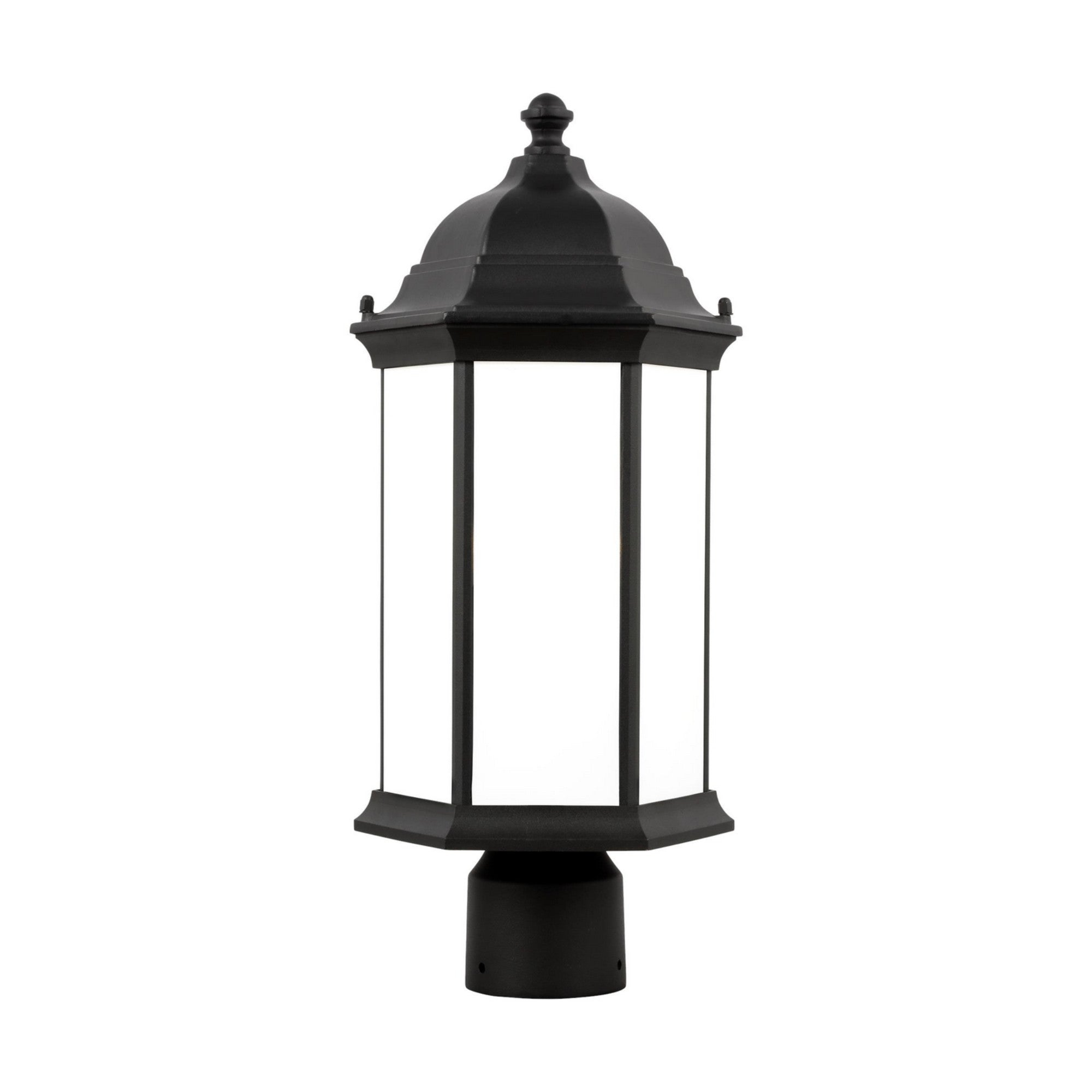 Sevier 18" LED Medium Outdoor Post Lantern, Black Finish with Satin Etched Glass - Bees Lighting