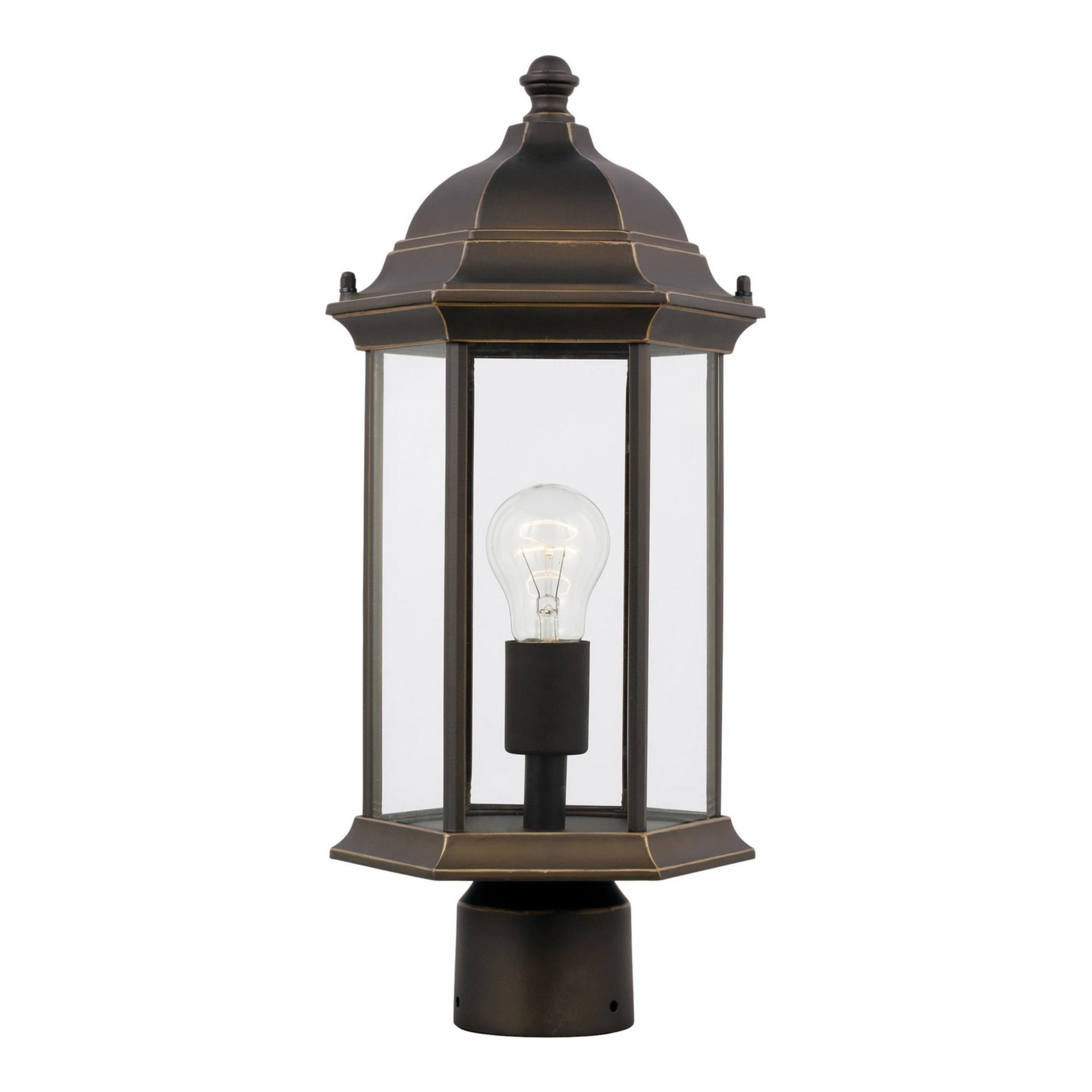 Sevier 18" LED Medium Outdoor Post Lantern, Antique Bronze Finish with Satin Etched Glass - Bees Lighting