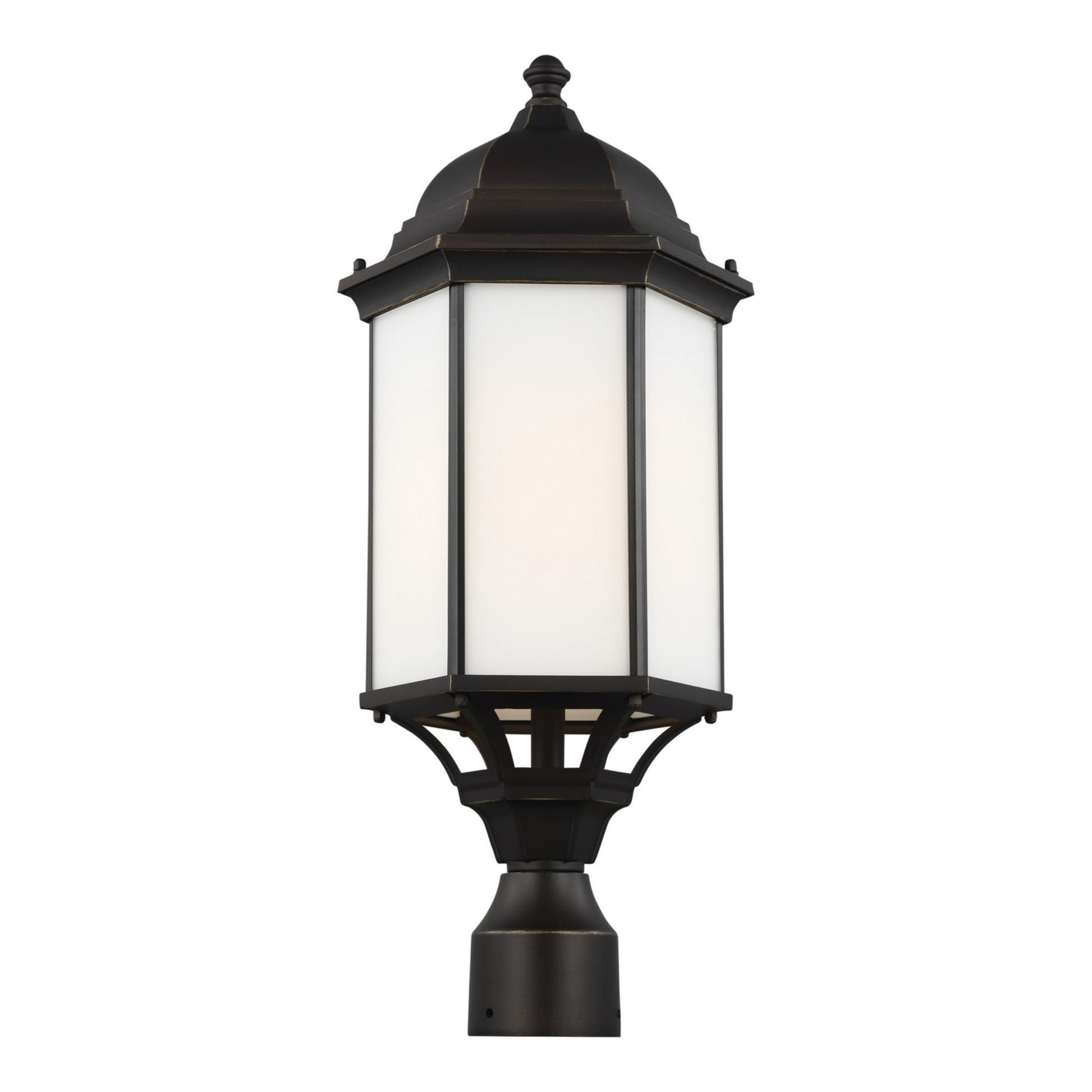 Sevier 22" Large Outdoor Post Lantern, Antique Bronze Finish with Satin Etched Glass - Bees Lighting