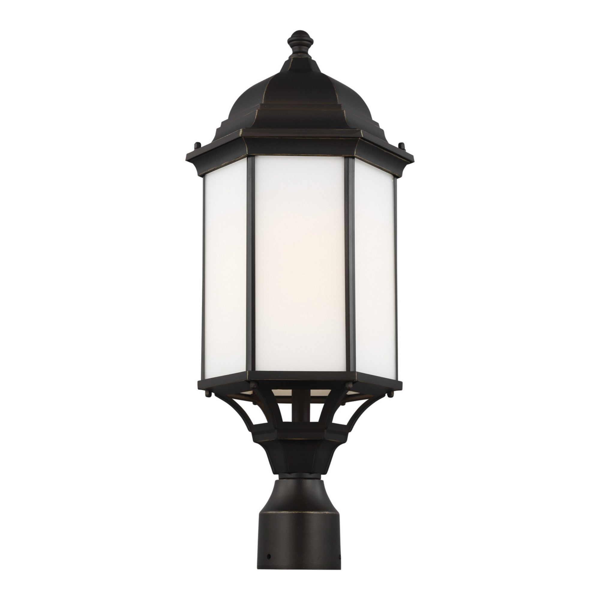Sevier 22" Large Outdoor Post Lantern, Antique Bronze Finish with Satin Etched Glass - Bees Lighting