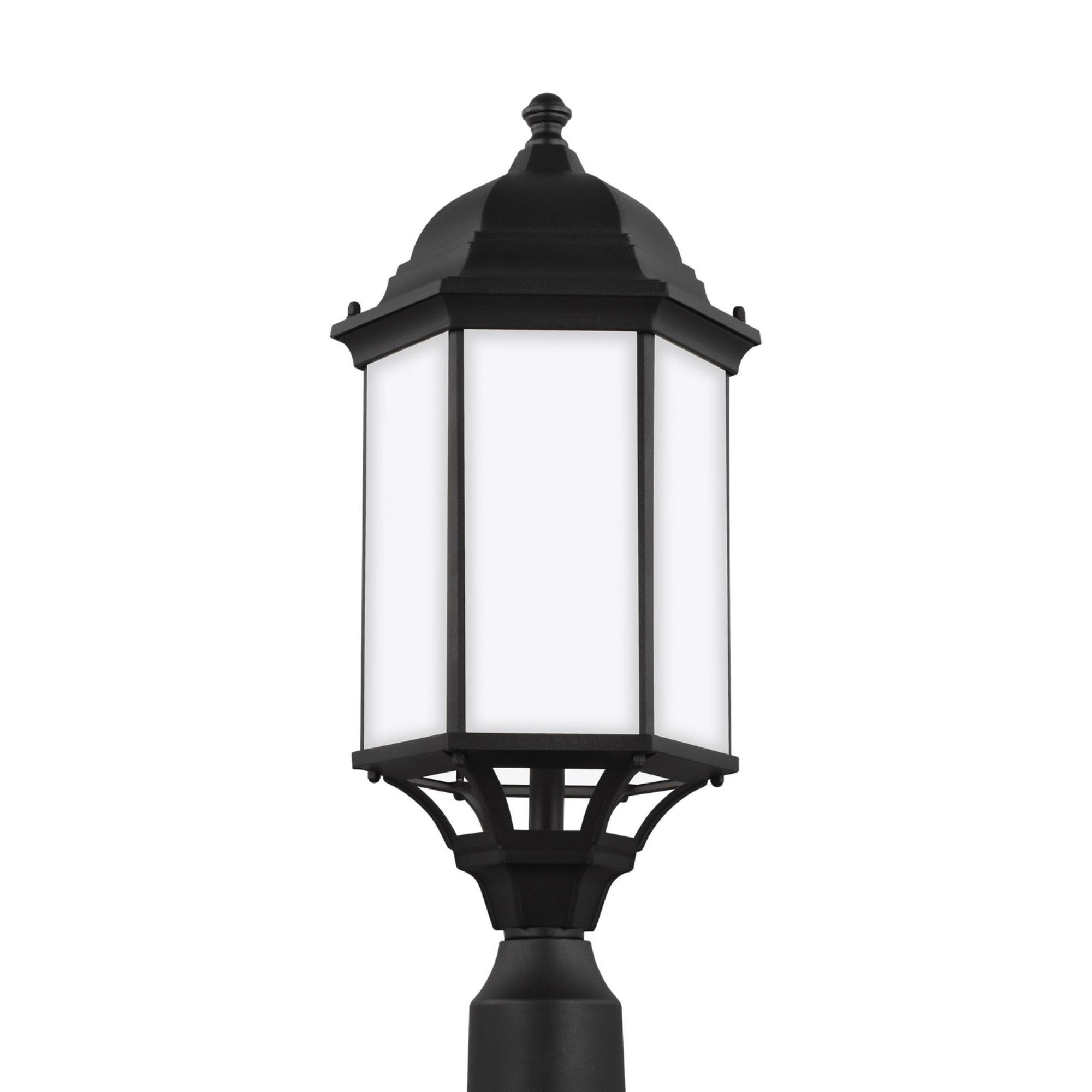 Sevier 22" LED Large Outdoor Post Lantern, Black Finish with Satin Etched Glass - Bees Lighting