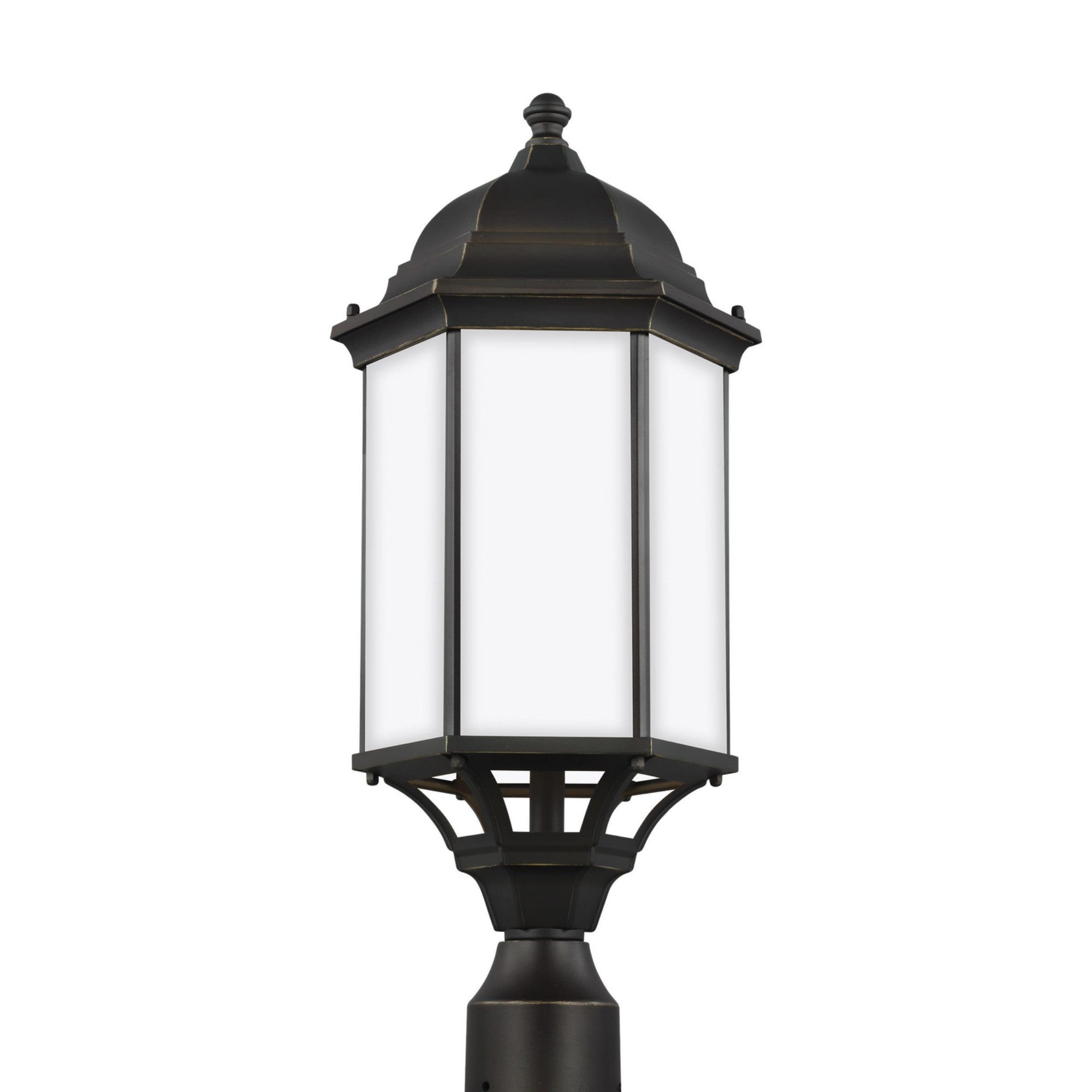 Sevier 22" LED Large Outdoor Post Lantern, Antique Bronze Finish with Satin Etched Glass - Bees Lighting