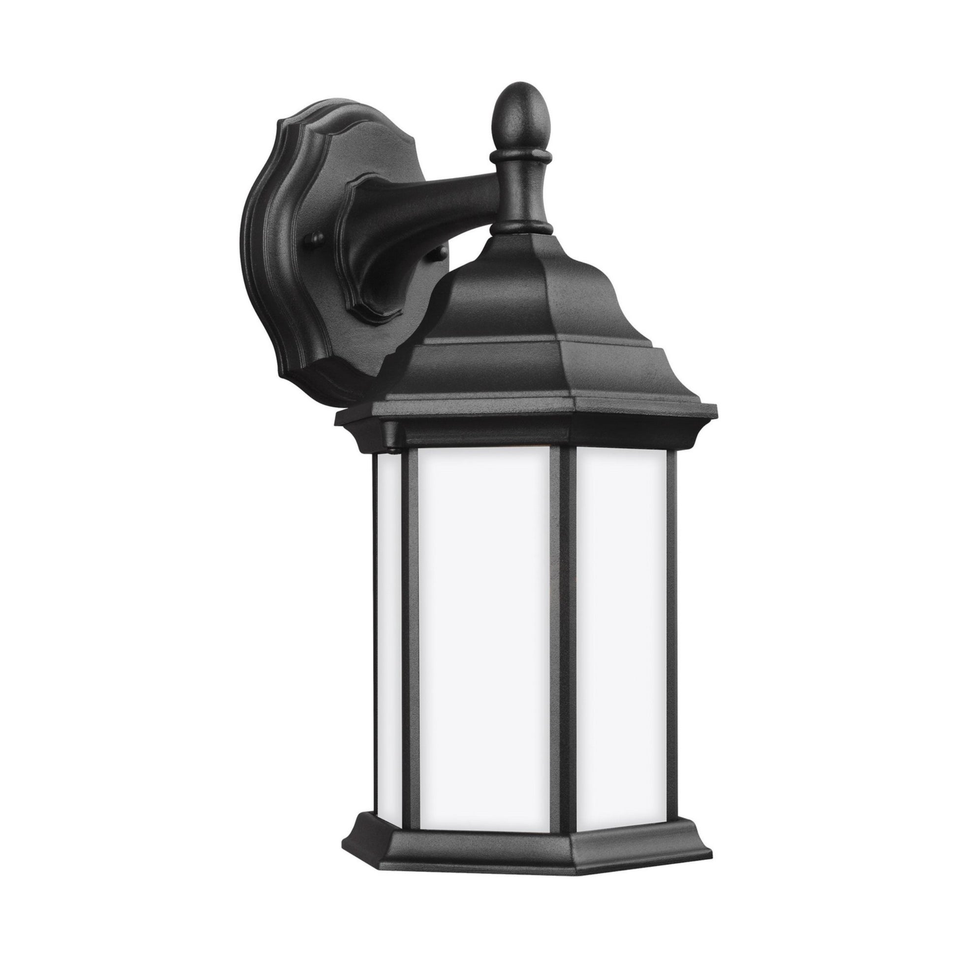 Sevier 13" LED Small Downlight Outdoor Wall Lantern, Black Finish with Satin Etched Glass - Bees Lighting