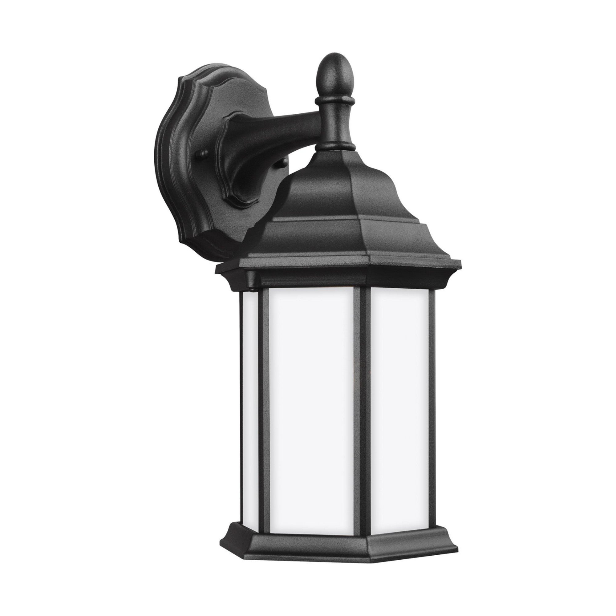 Sevier 13" LED Small Downlight Outdoor Wall Lantern, Black Finish with Satin Etched Glass - Bees Lighting
