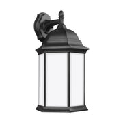 Sevier 19" Large Downlight Outdoor Wall Lantern, Black Finish with Satin Etched Glass - Bees Lighting