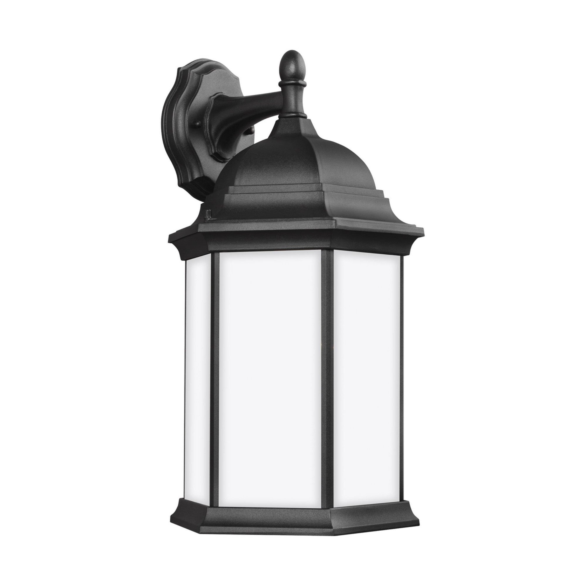 Sevier 19" Large Downlight Outdoor Wall Lantern, Black Finish with Satin Etched Glass - Bees Lighting