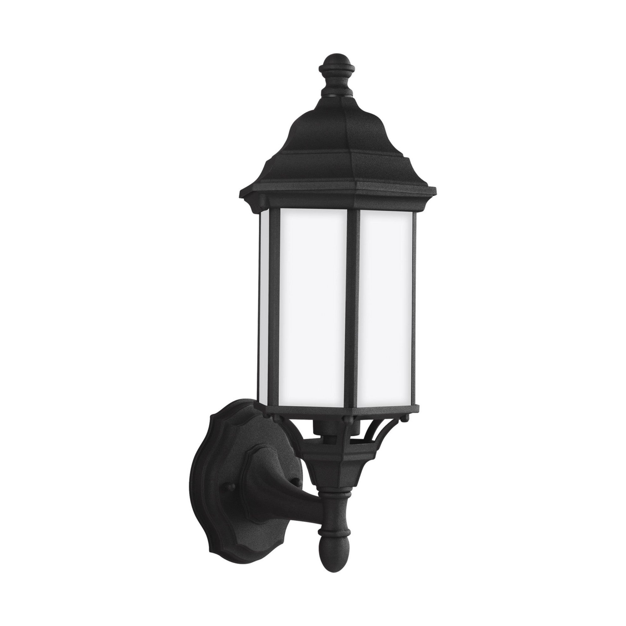 Sevier 16" Small Uplight Outdoor Wall Lantern, Black Finish with Satin Etched Glass - Bees Lighting