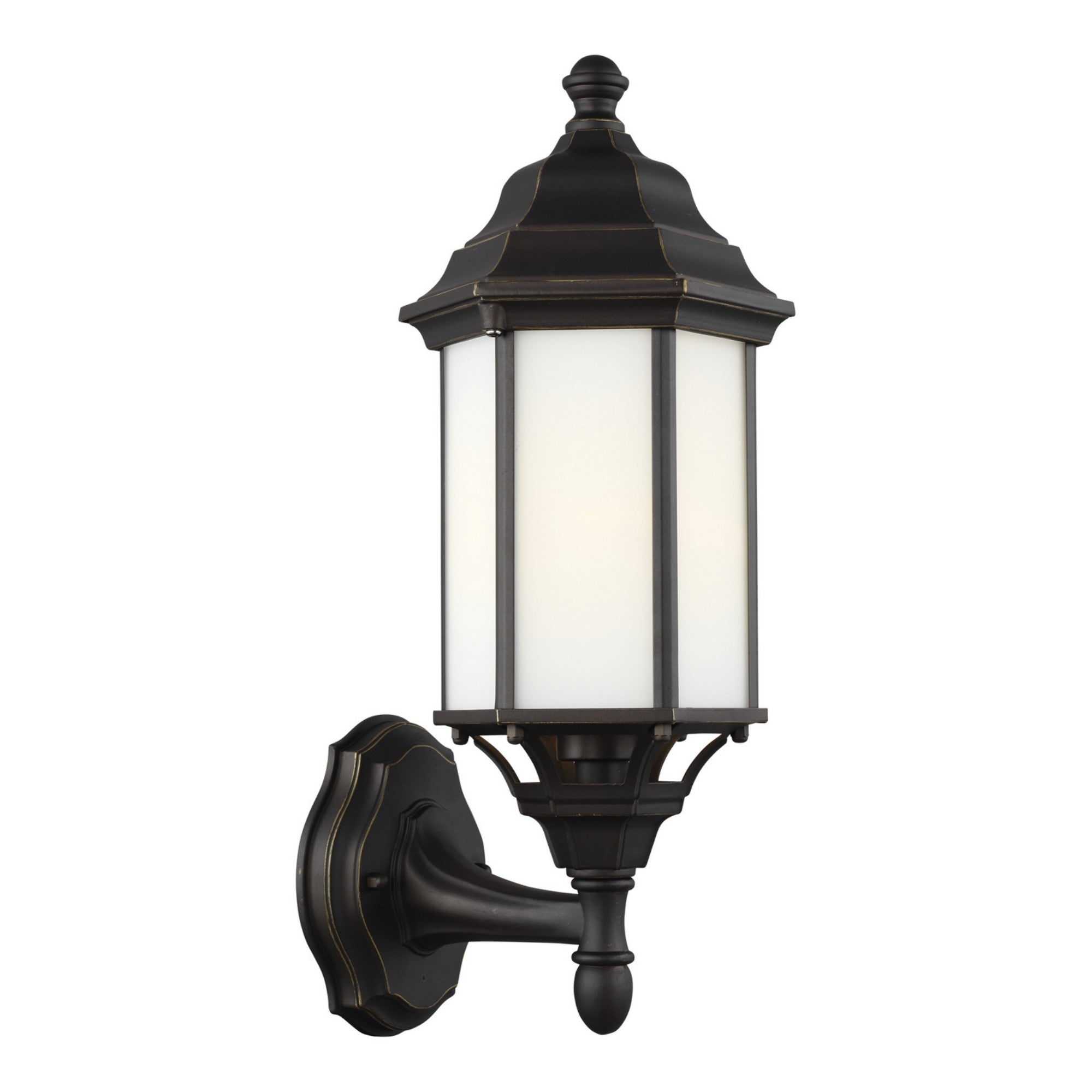 Sevier 16" Small Uplight Outdoor Wall Lantern, Antique Bronze Finish with Satin Etched Glass - Bees Lighting