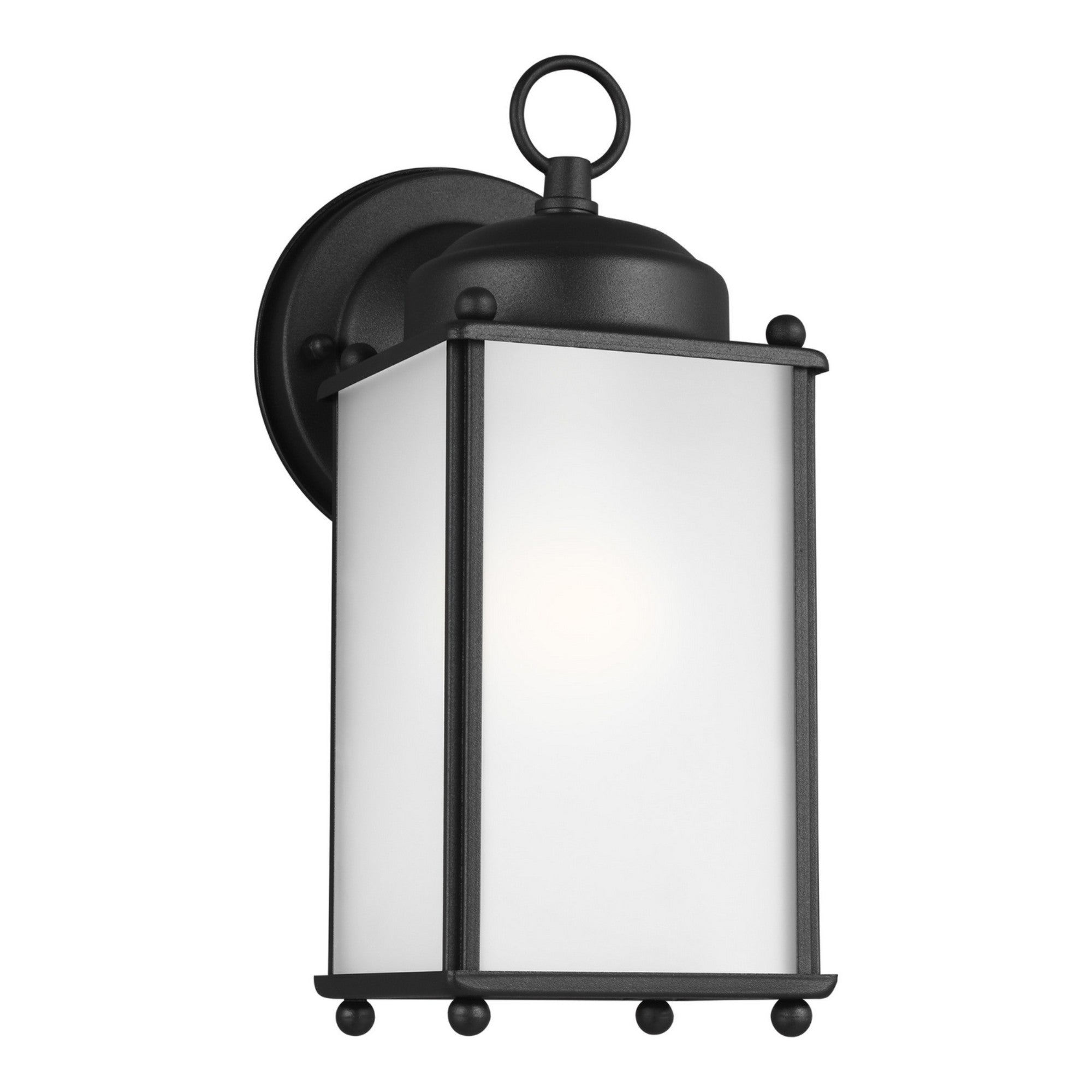New Castle 10" Large Outdoor Wall Lantern, Black Finish with Satin Etched Glass - Bees Lighting