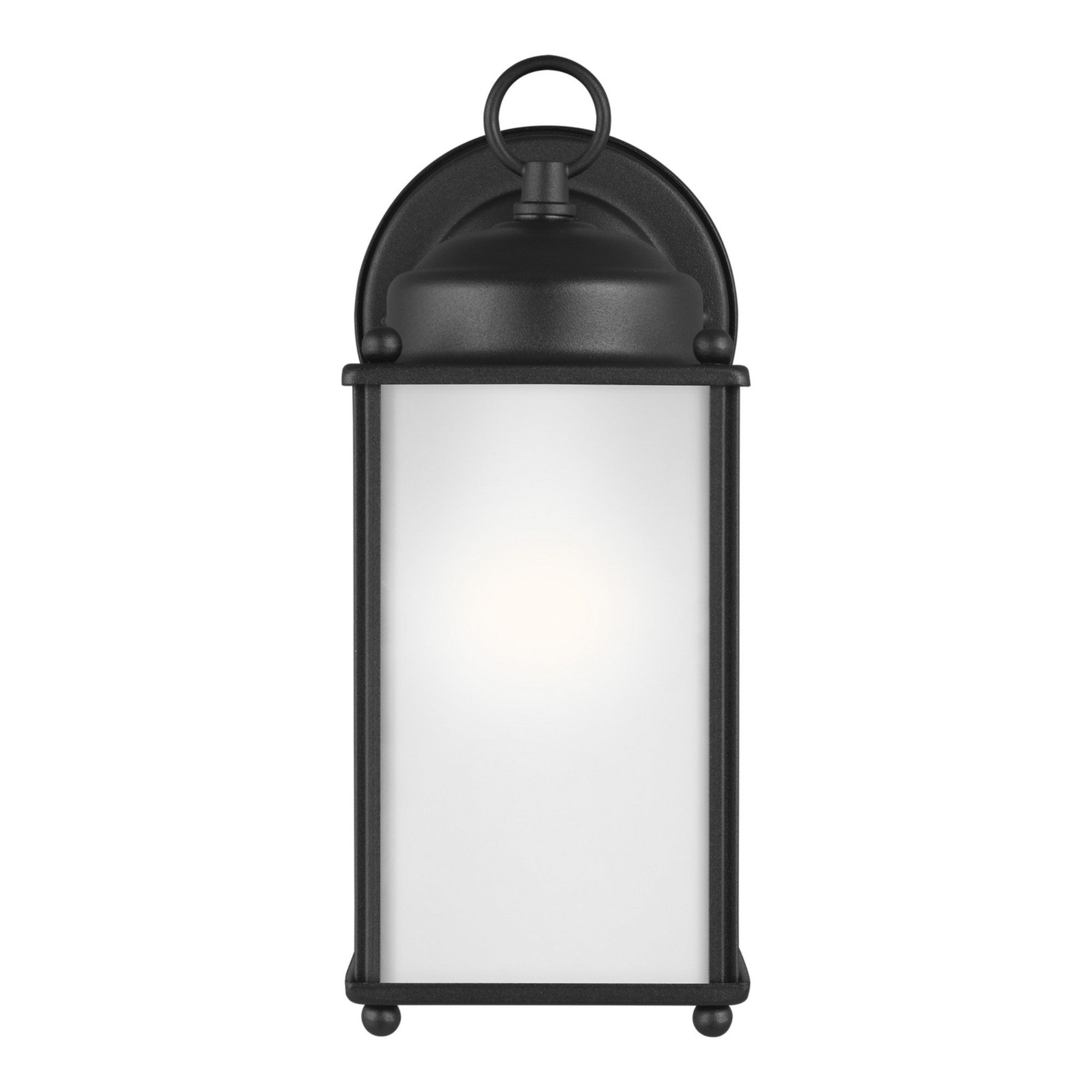 New Castle 10" Large Outdoor Wall Lantern, Black Finish with Satin Etched Glass - Bees Lighting