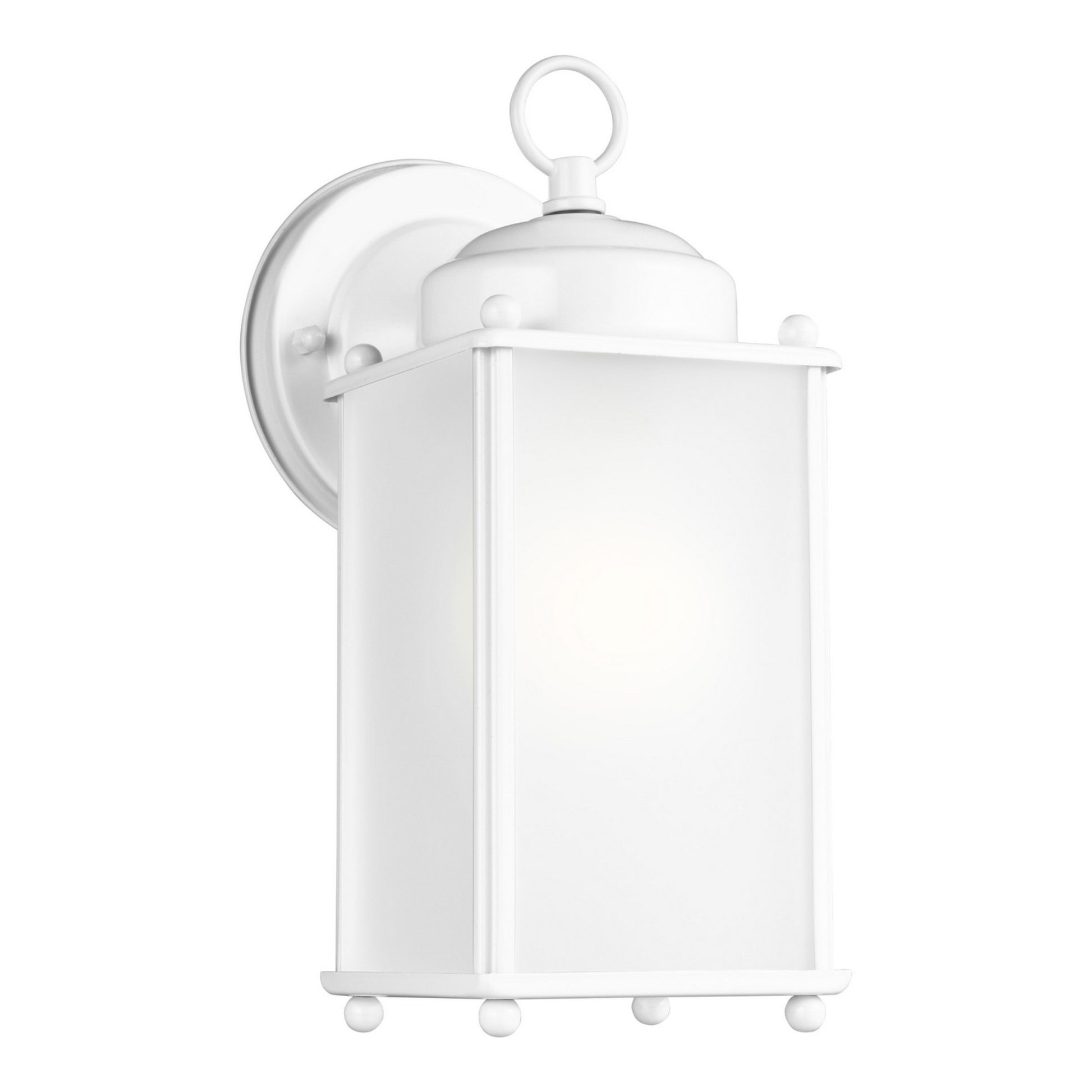 New Castle 10" Large Outdoor Wall Lantern, White Finish with Satin Etched Glass - Bees Lighting