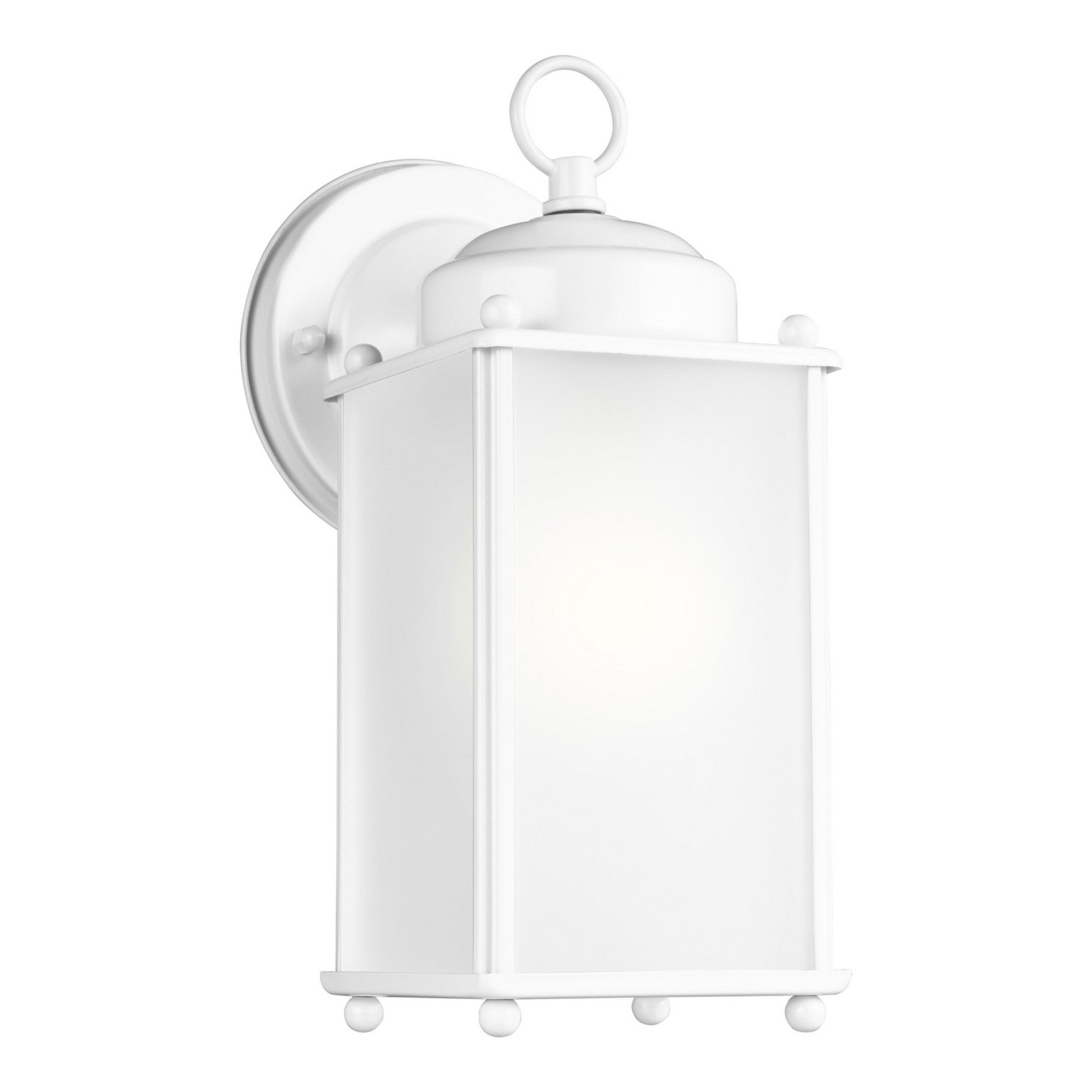 New Castle 10" Large Outdoor Wall Lantern, White Finish with Satin Etched Glass - Bees Lighting