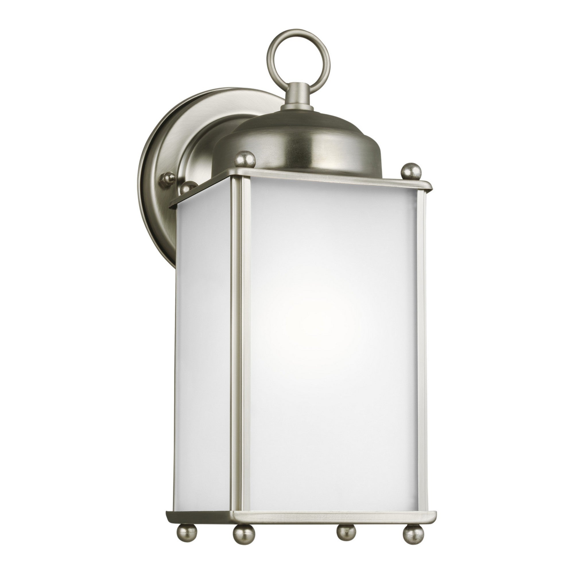 New Castle 10" Large Outdoor Wall Lantern, Antique Brushed Nickel Finish with Satin Etched Glass - Bees Lighting