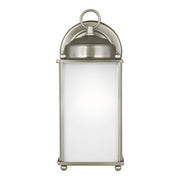 New Castle 10" Large Outdoor Wall Lantern, Antique Brushed Nickel Finish with Satin Etched Glass - Bees Lighting