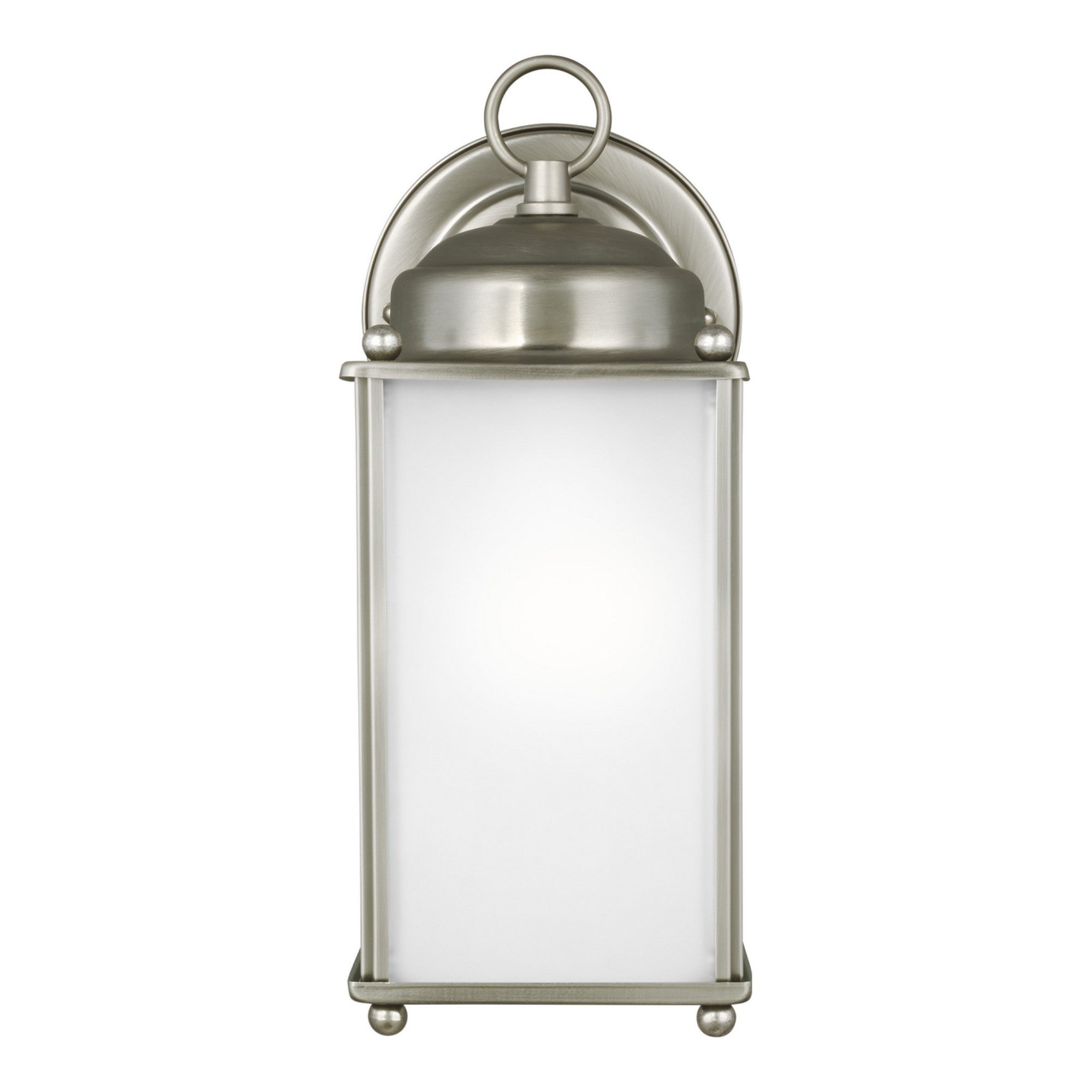 New Castle 10" Large Outdoor Wall Lantern, Antique Brushed Nickel Finish with Satin Etched Glass - Bees Lighting